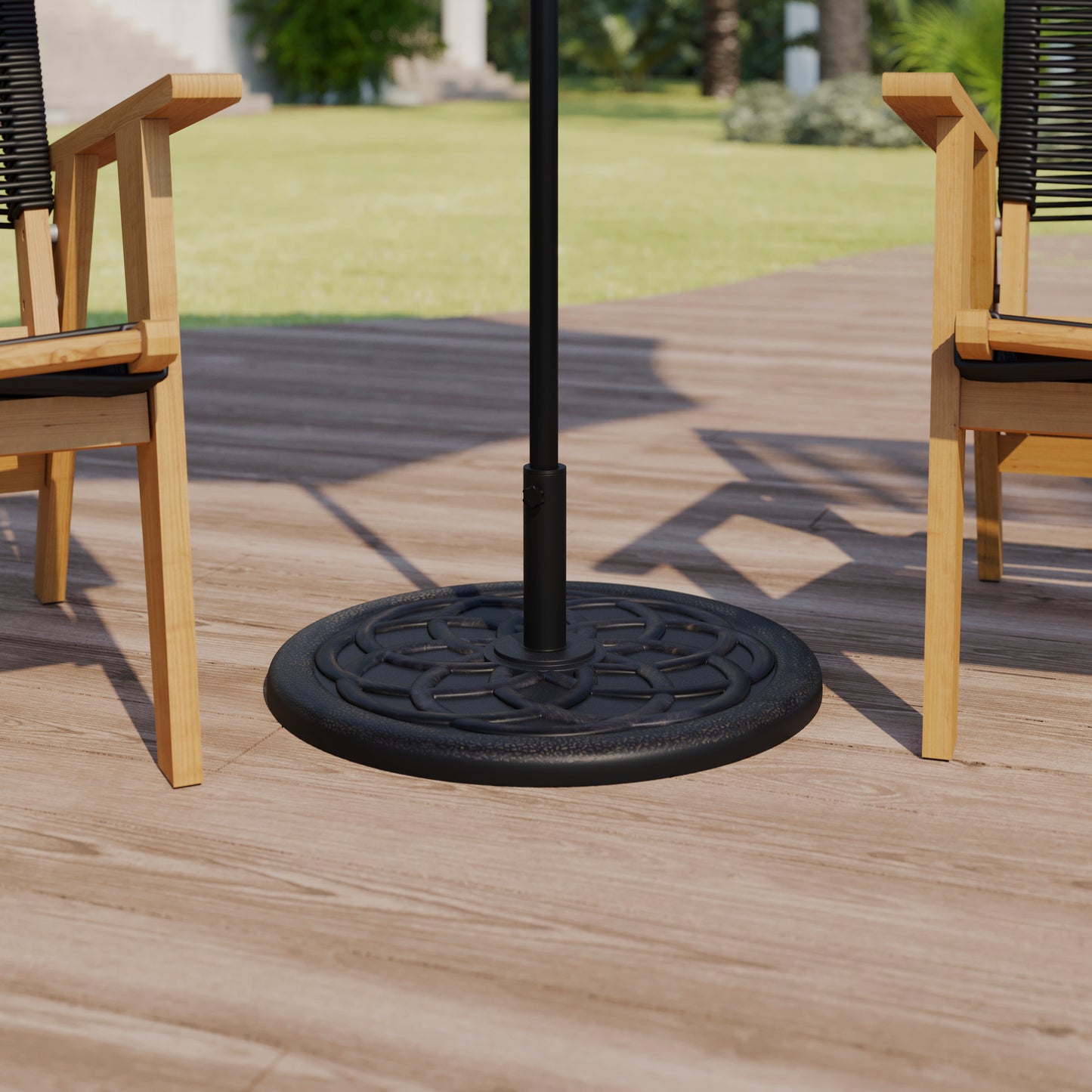 Kona Universal Bronze Cement Patio Umbrella Base with Weatherproof Plastic Polymer Coating - 19.25" Diameter Bronze