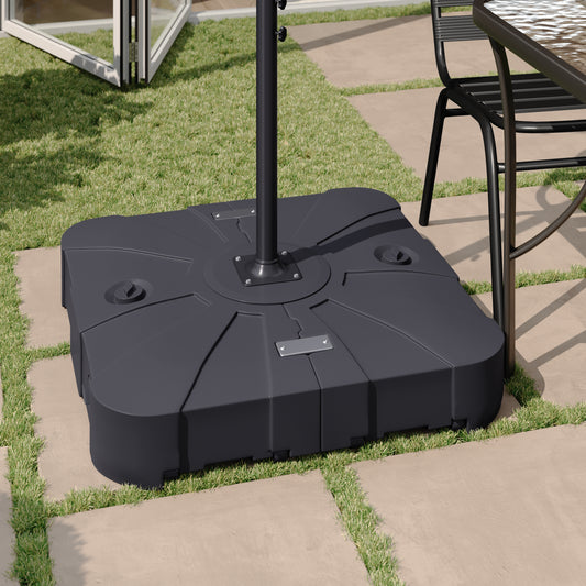 Hank Heavy Duty Weather-Resistant Universal Offset Umbrella Base with Grooved Handles and Built-In Wheels in Black Black