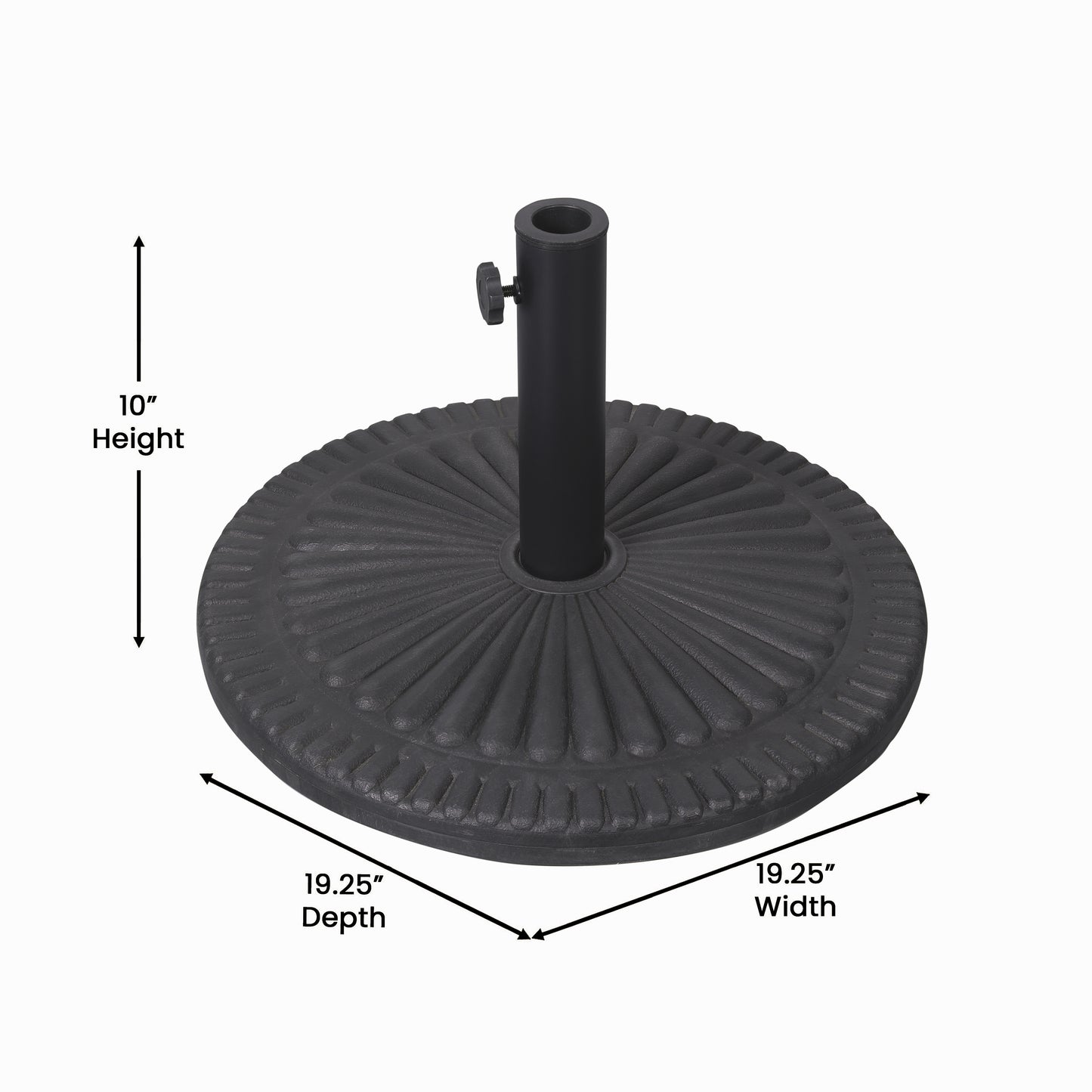 Kona Universal Black Cement Patio Umbrella Base with Sunburst Patterned Weatherproof Plastic Polymer Coating - 19.25" Diameter Black