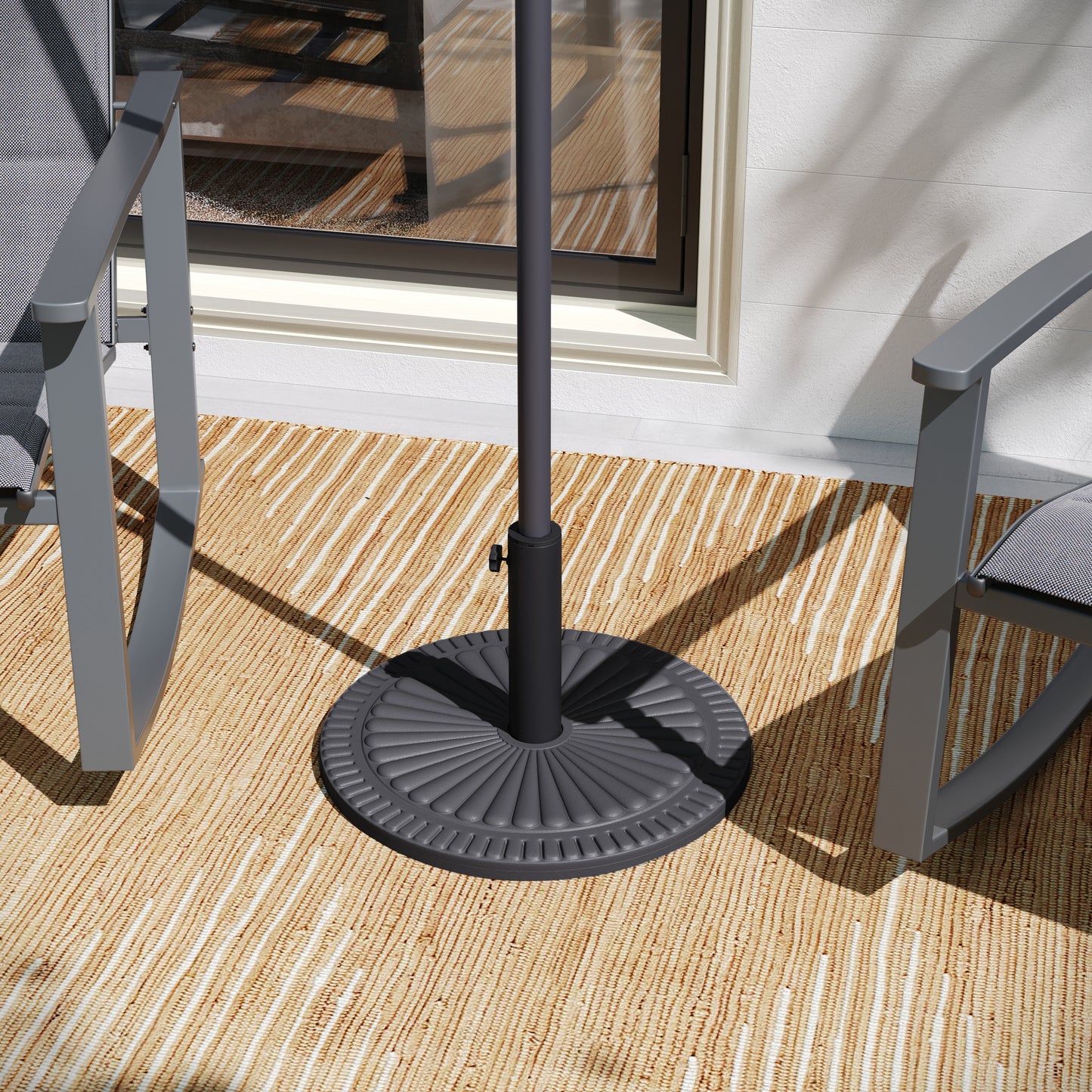 Kona Universal Black Cement Patio Umbrella Base with Sunburst Patterned Weatherproof Plastic Polymer Coating - 19.25" Diameter Black