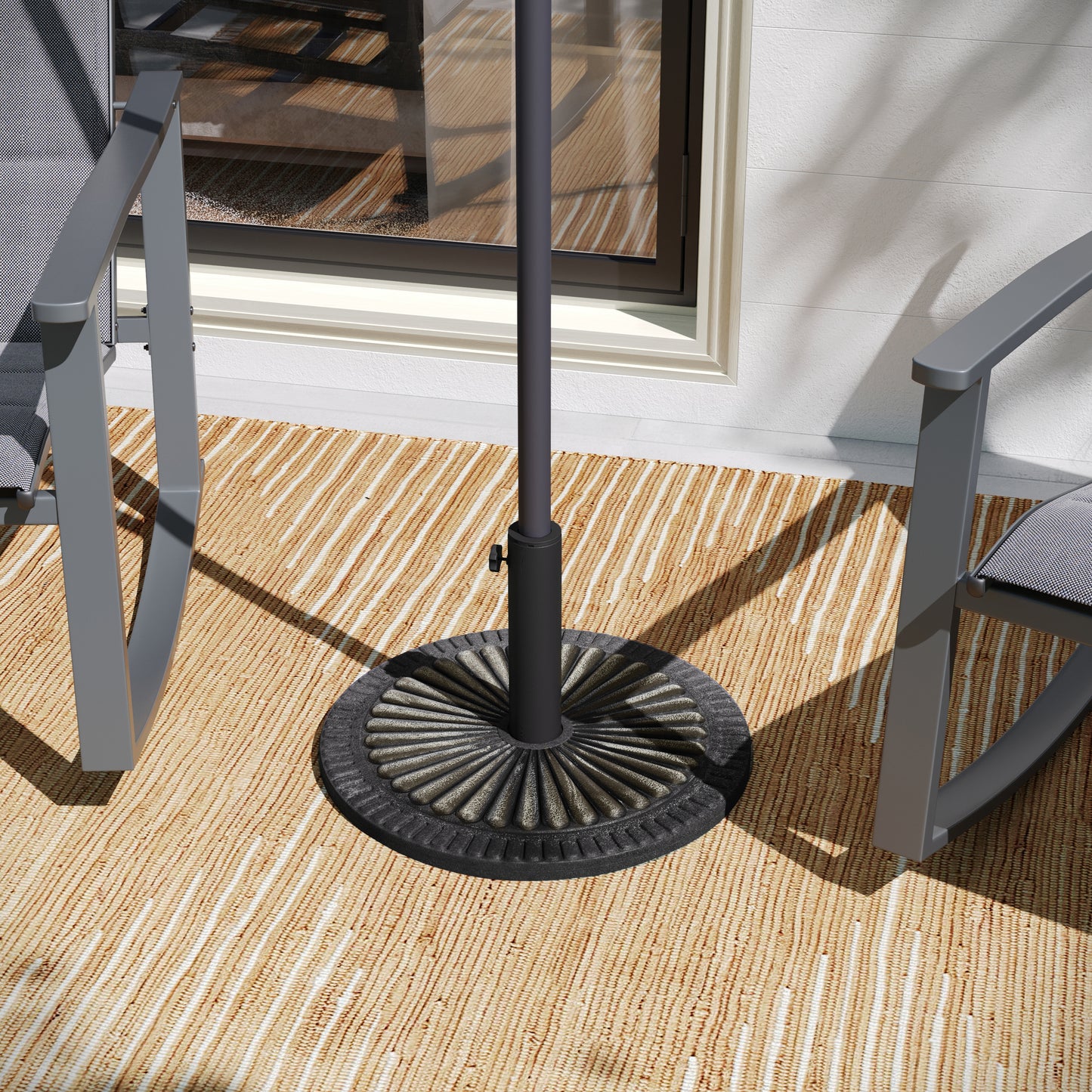 Kona Universal Bronze Cement Patio Umbrella Base with Sunburst Patterned Weatherproof Plastic Polymer Coating - 19.25" Diameter Bronze