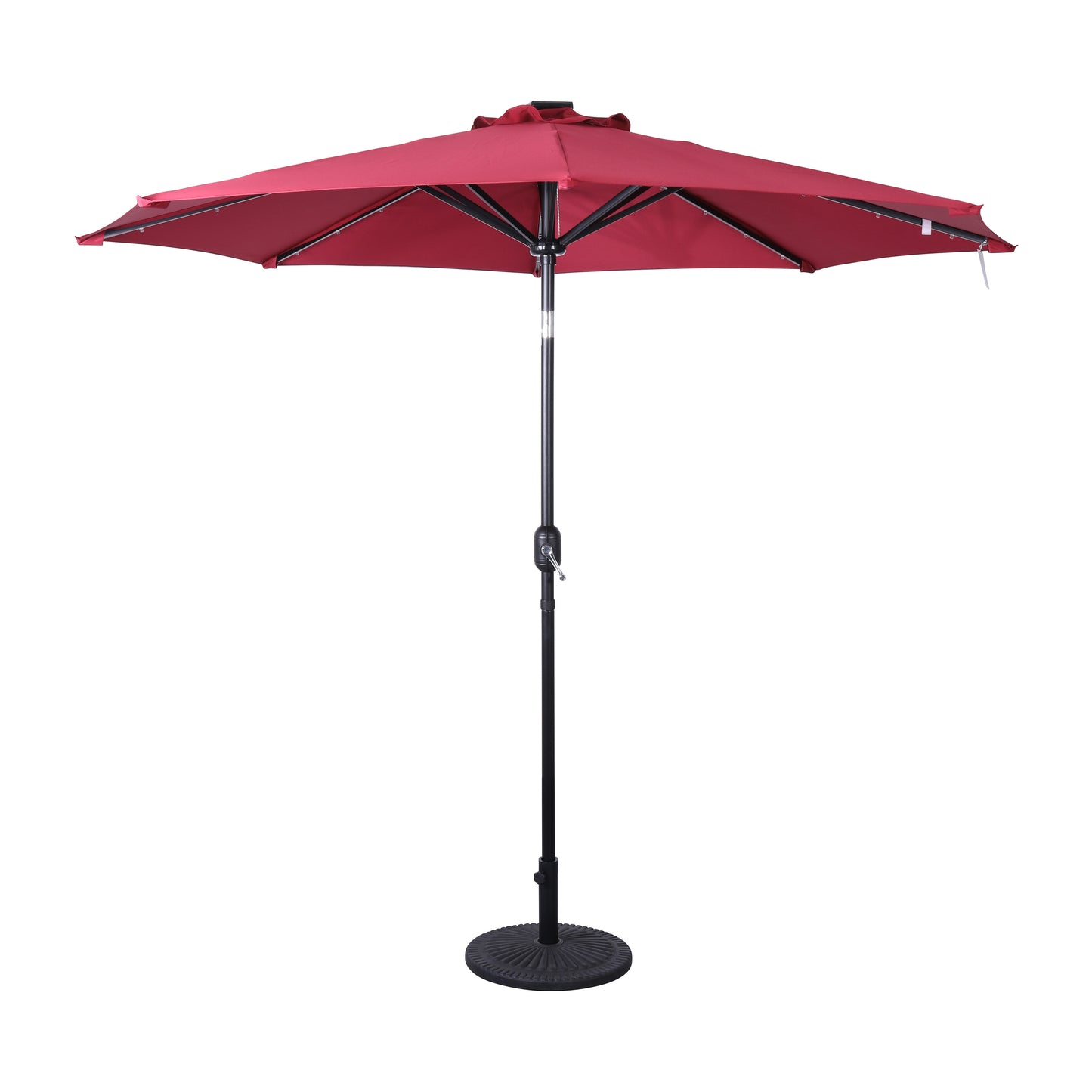 Montego Commercial Grade 9 FT Round Umbrella with 32 Solar LED Lights and Crank and Tilt Functionality in Red Red