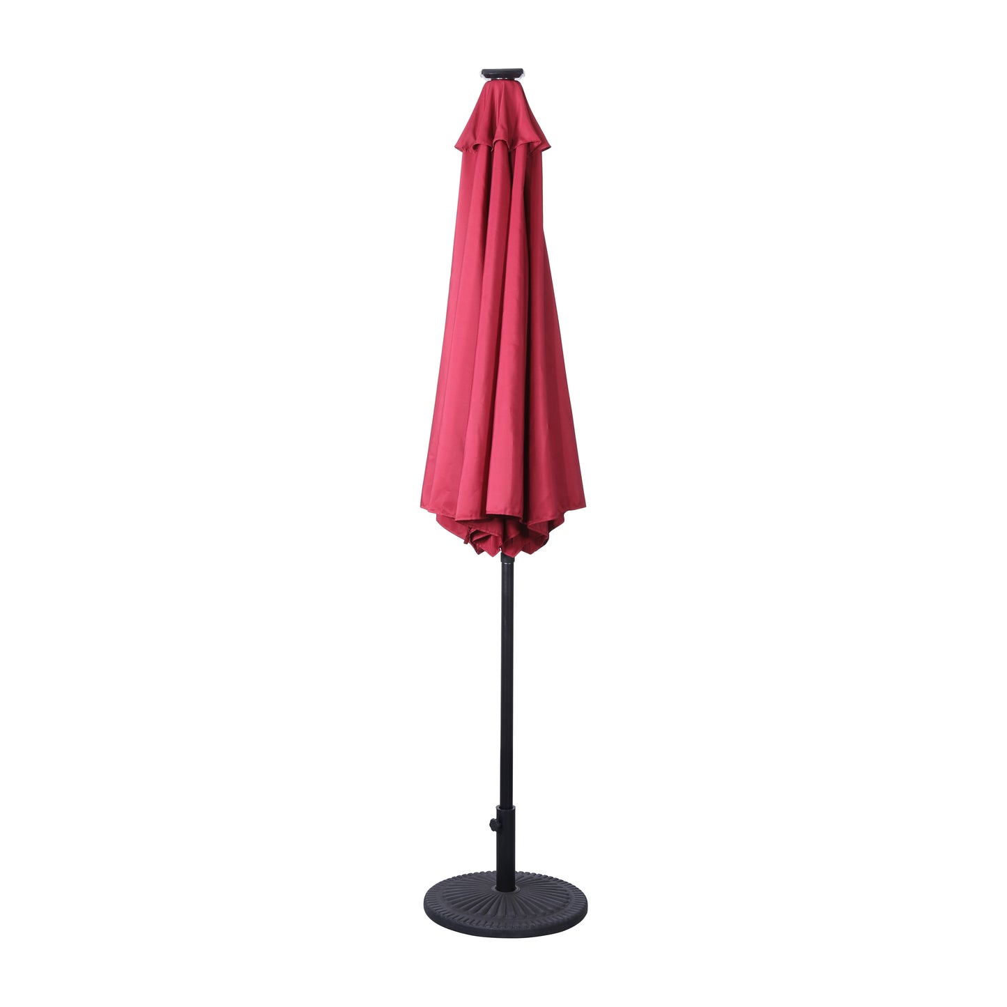 Montego Commercial Grade 9 FT Round Umbrella with 32 Solar LED Lights and Crank and Tilt Functionality in Red Red