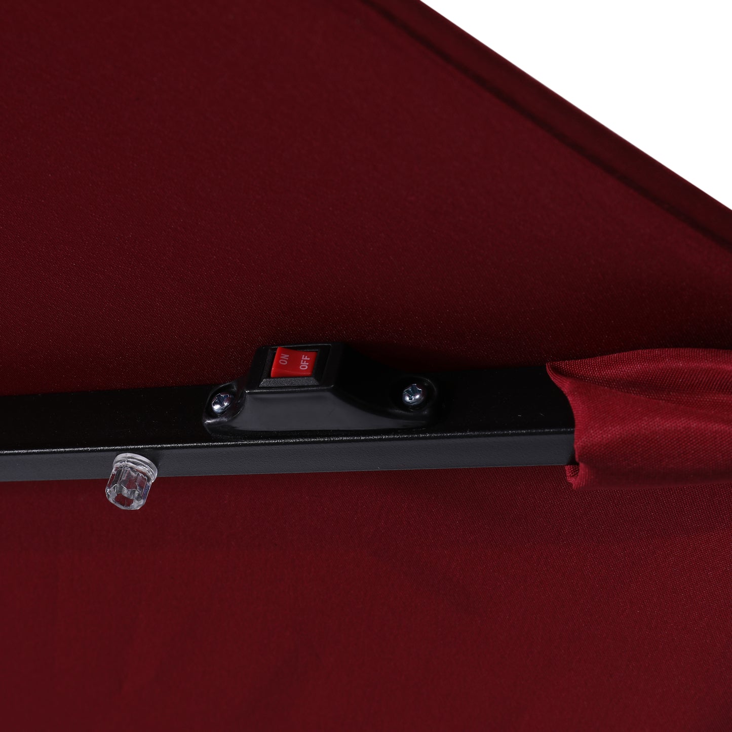 Montego Commercial Grade 9 FT Round Umbrella with 32 Solar LED Lights and Crank and Tilt Functionality in Red Red