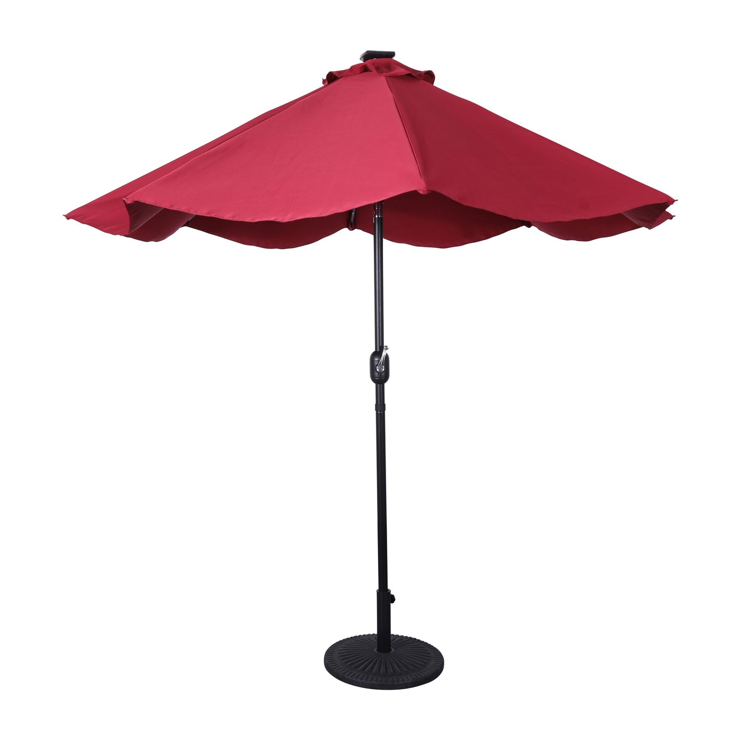 Montego Commercial Grade 9 FT Round Umbrella with 32 Solar LED Lights and Crank and Tilt Functionality in Red Red