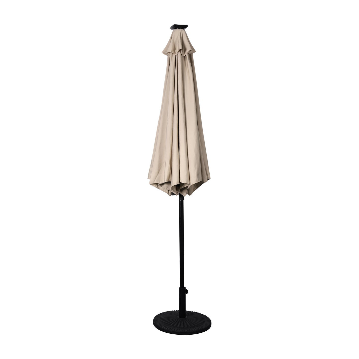 Montego Commercial Grade 9 FT Round Umbrella with 32 Solar LED Lights and Crank and Tilt Functionality in Tan Tan