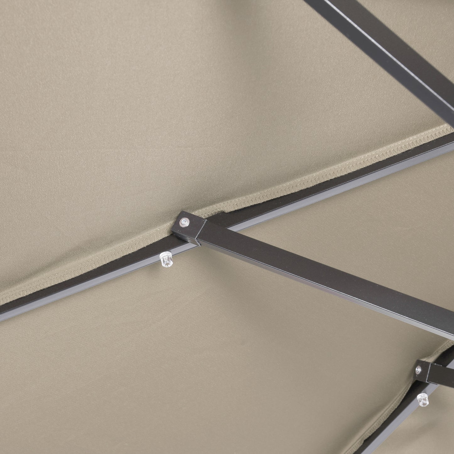 Montego Commercial Grade 9 FT Round Umbrella with 32 Solar LED Lights and Crank and Tilt Functionality in Tan Tan