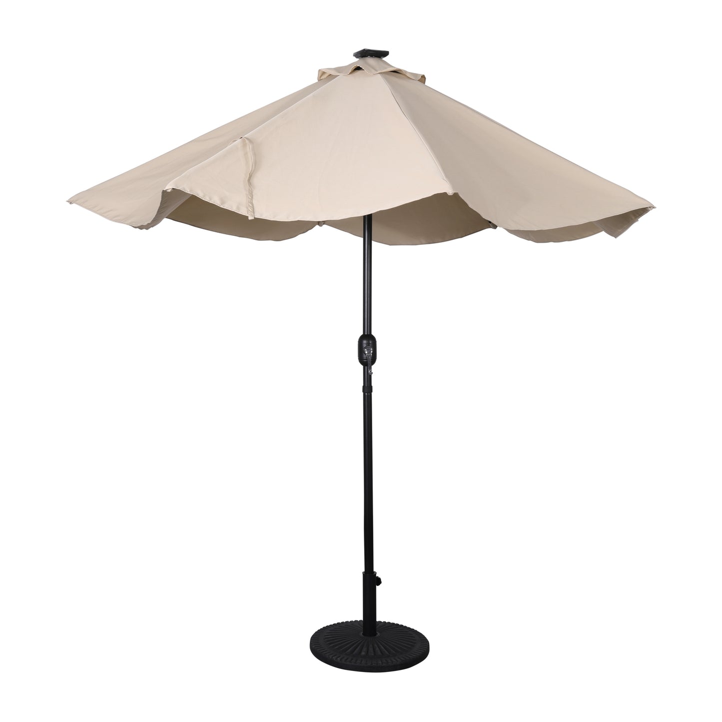 Montego Commercial Grade 9 FT Round Umbrella with 32 Solar LED Lights and Crank and Tilt Functionality in Tan Tan