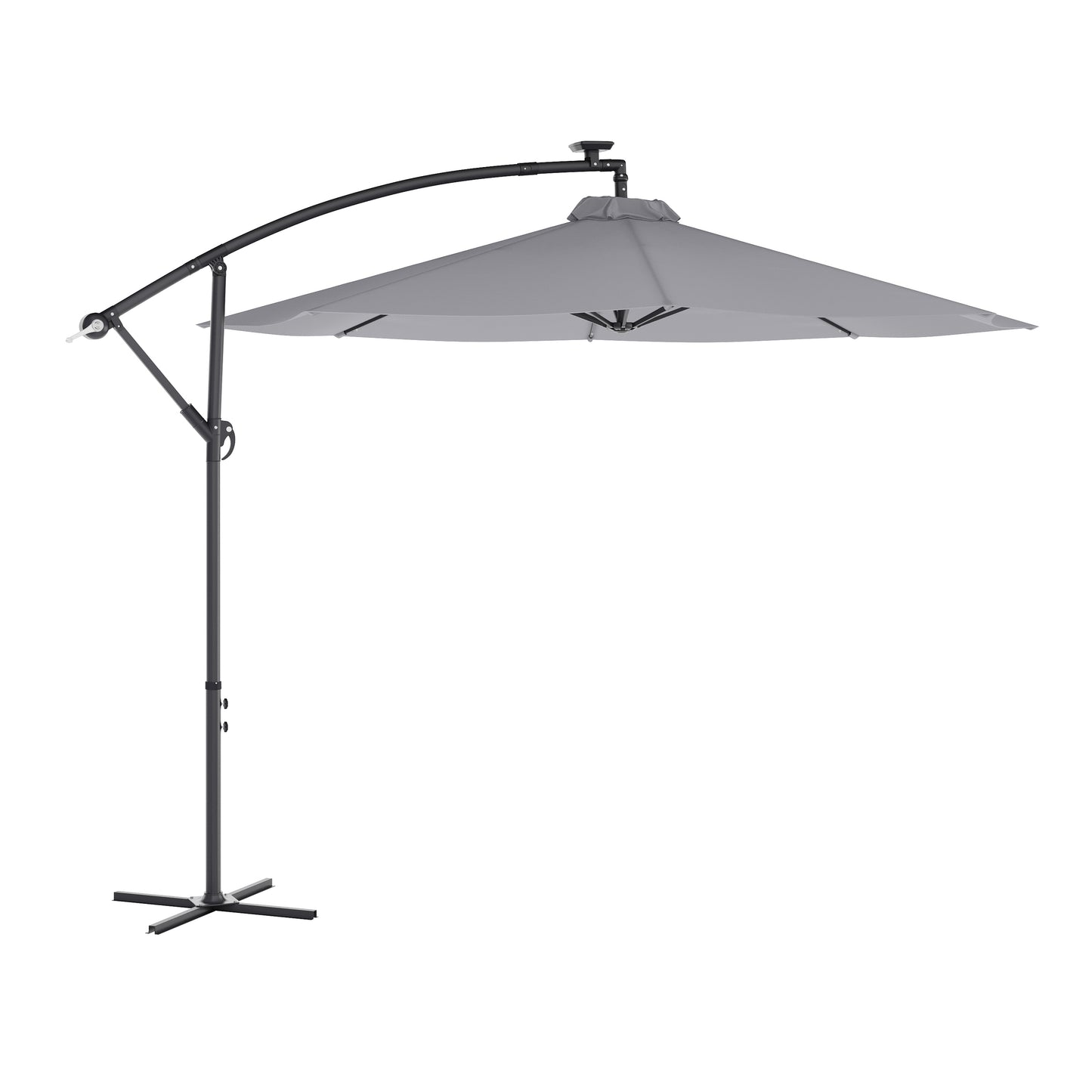 Sedona Commercial Grade 10 FT Round Cantilever Umbrella with 32 Solar LED Lights, Built in Cross Base, and Easy Lift and Tilt Function in Gray Gray