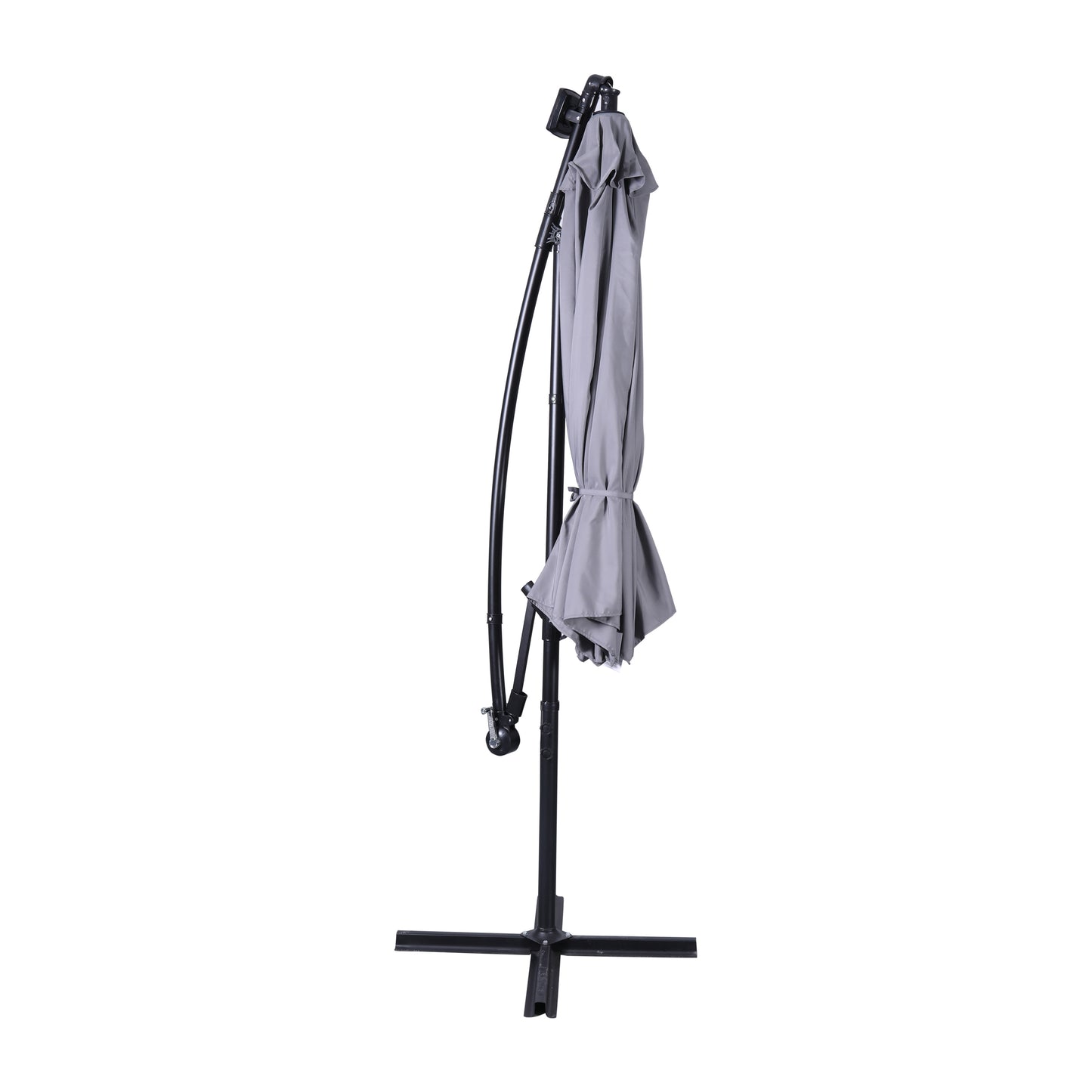 Sedona Commercial Grade 10 FT Round Cantilever Umbrella with 32 Solar LED Lights, Built in Cross Base, and Easy Lift and Tilt Function in Gray Gray