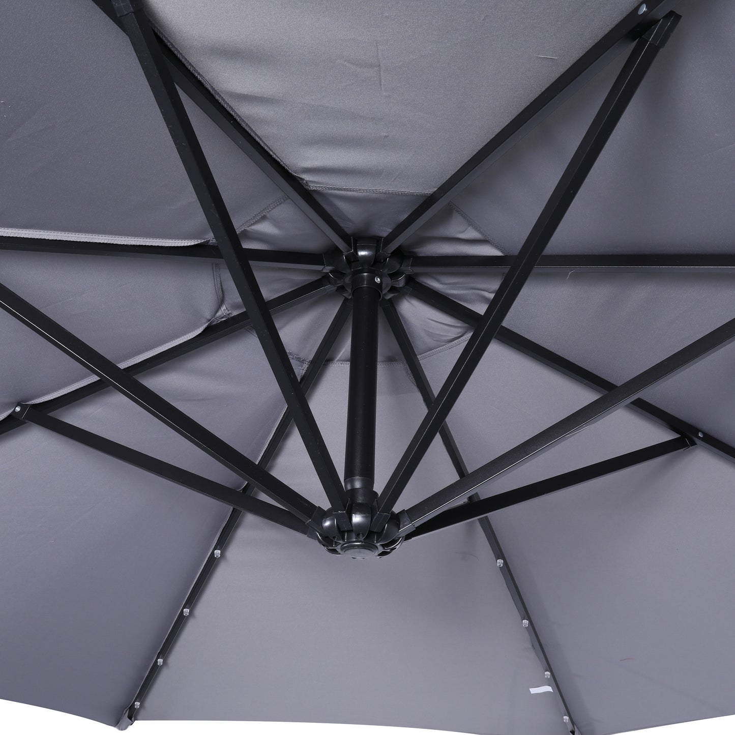 Sedona Commercial Grade 10 FT Round Cantilever Umbrella with 32 Solar LED Lights, Built in Cross Base, and Easy Lift and Tilt Function in Gray Gray