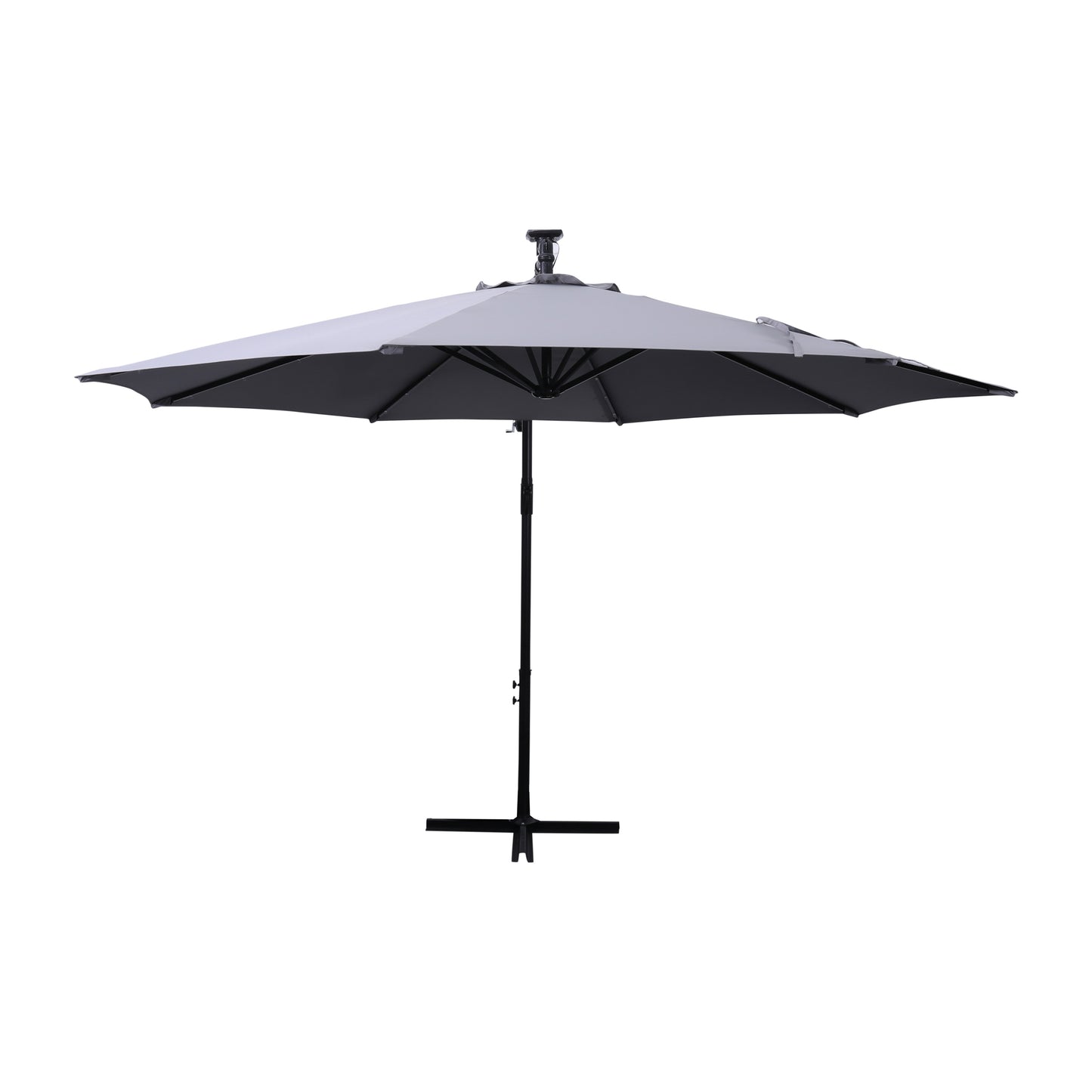 Sedona Commercial Grade 10 FT Round Cantilever Umbrella with 32 Solar LED Lights, Built in Cross Base, and Easy Lift and Tilt Function in Gray Gray