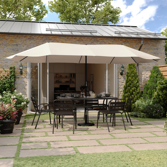 Elizabeth Commercial Grade 15 FT Triple Head Patio Umbrella with Crank and Easy Lift Functionality in Tan Tan