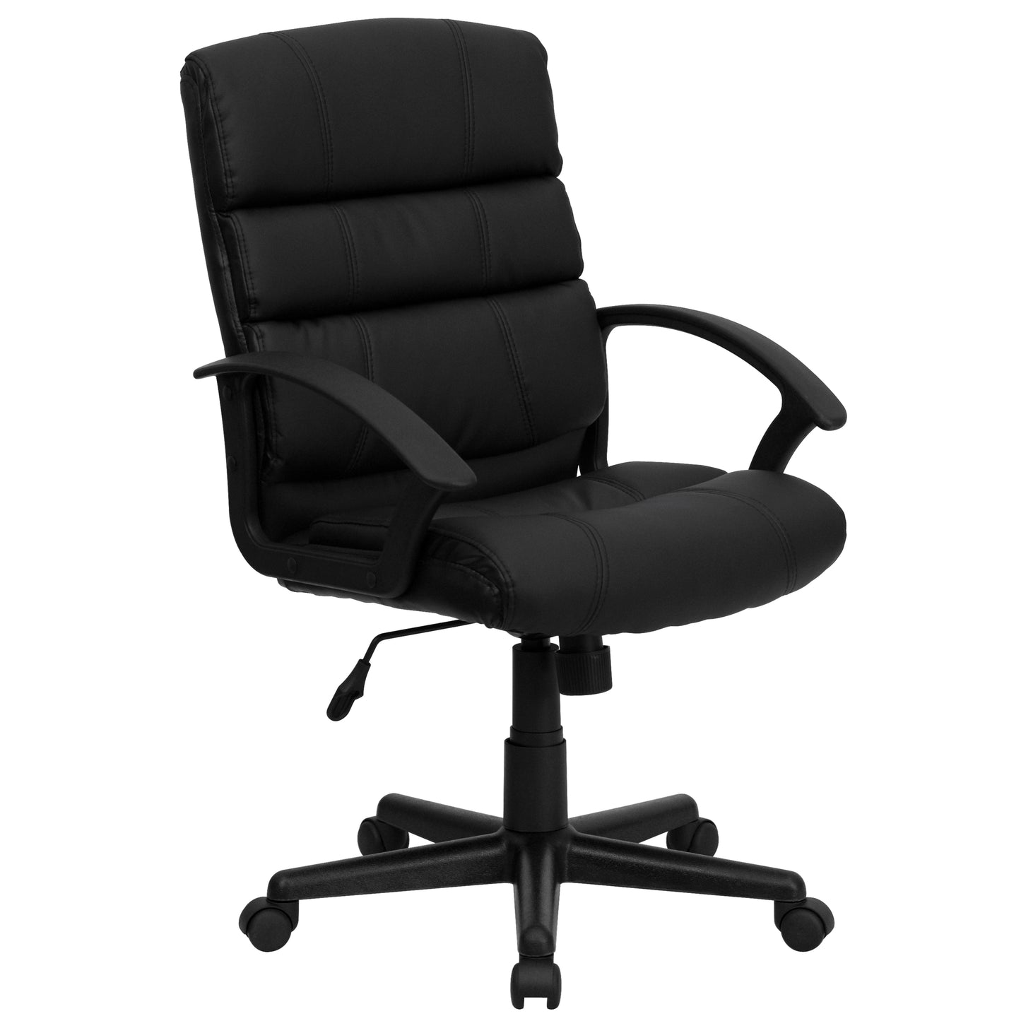 Lane Mid-Back Black LeatherSoft Swivel Task Office Chair with Arms Black