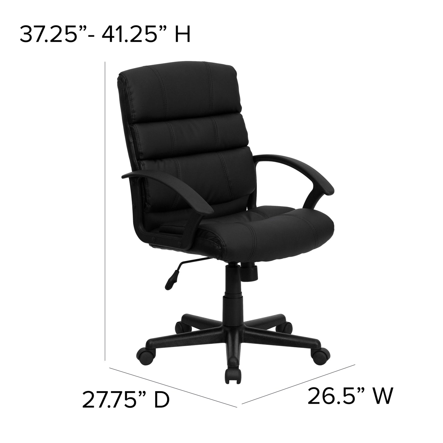 Lane Mid-Back Black LeatherSoft Swivel Task Office Chair with Arms Black