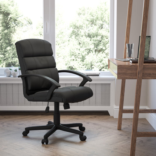 Lane Mid-Back Black LeatherSoft Swivel Task Office Chair with Arms Black GO-1004-BK-LEA-GG
