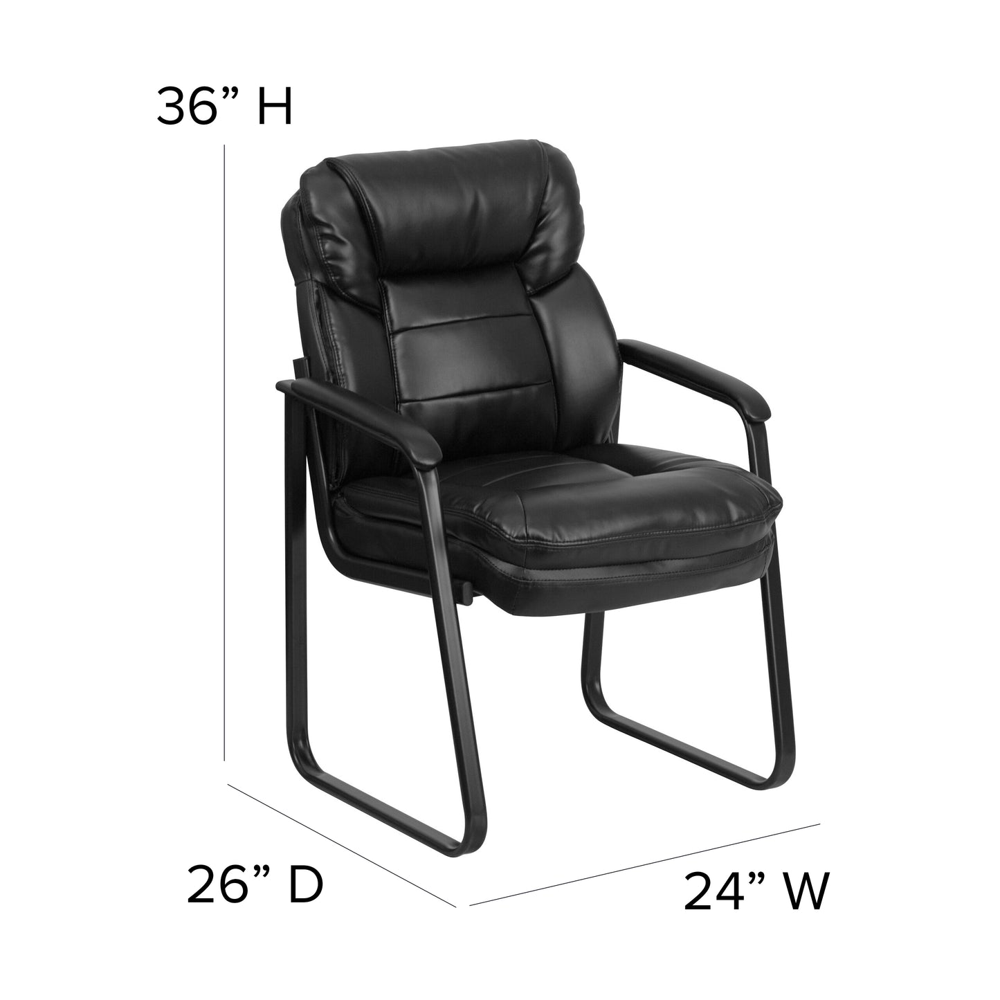 Isla Black LeatherSoft Executive Side Reception Chair with Lumbar Support and Sled Base Black LeatherSoft