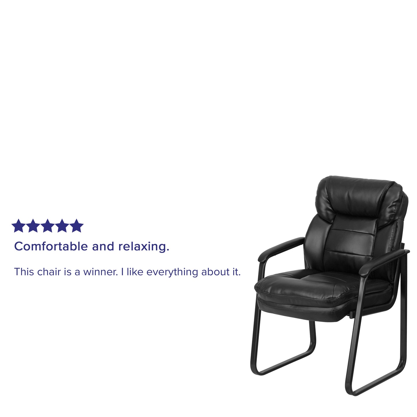 Isla Black LeatherSoft Executive Side Reception Chair with Lumbar Support and Sled Base Black LeatherSoft