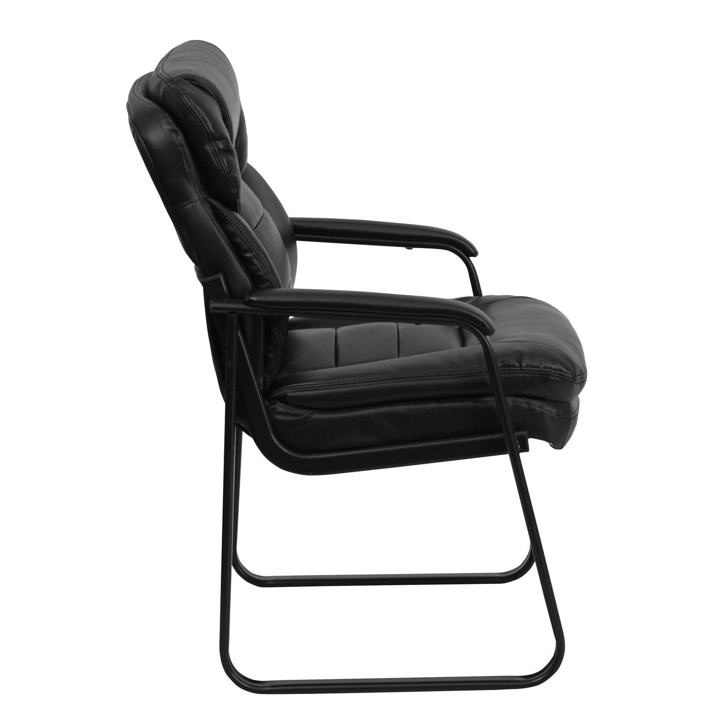 Isla Black LeatherSoft Executive Side Reception Chair with Lumbar Support and Sled Base Black LeatherSoft