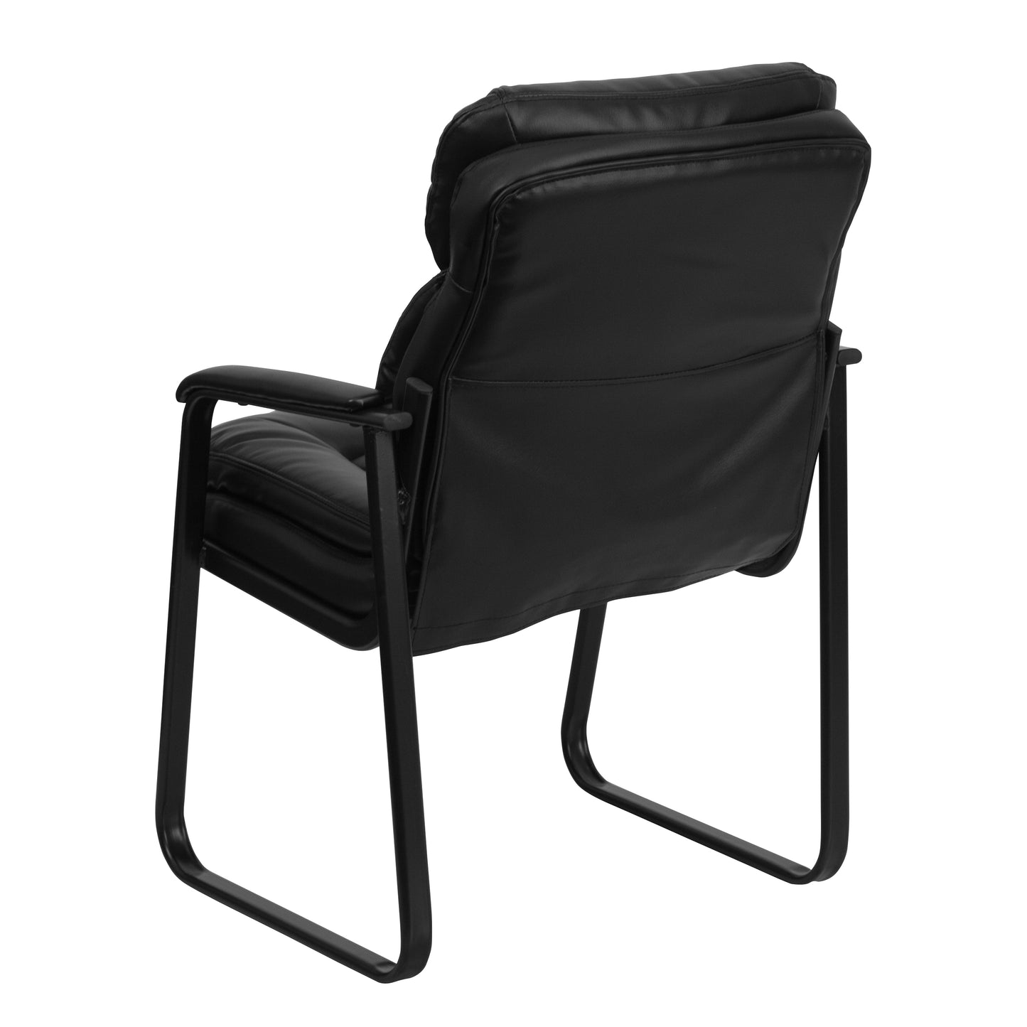 Isla Black LeatherSoft Executive Side Reception Chair with Lumbar Support and Sled Base Black LeatherSoft