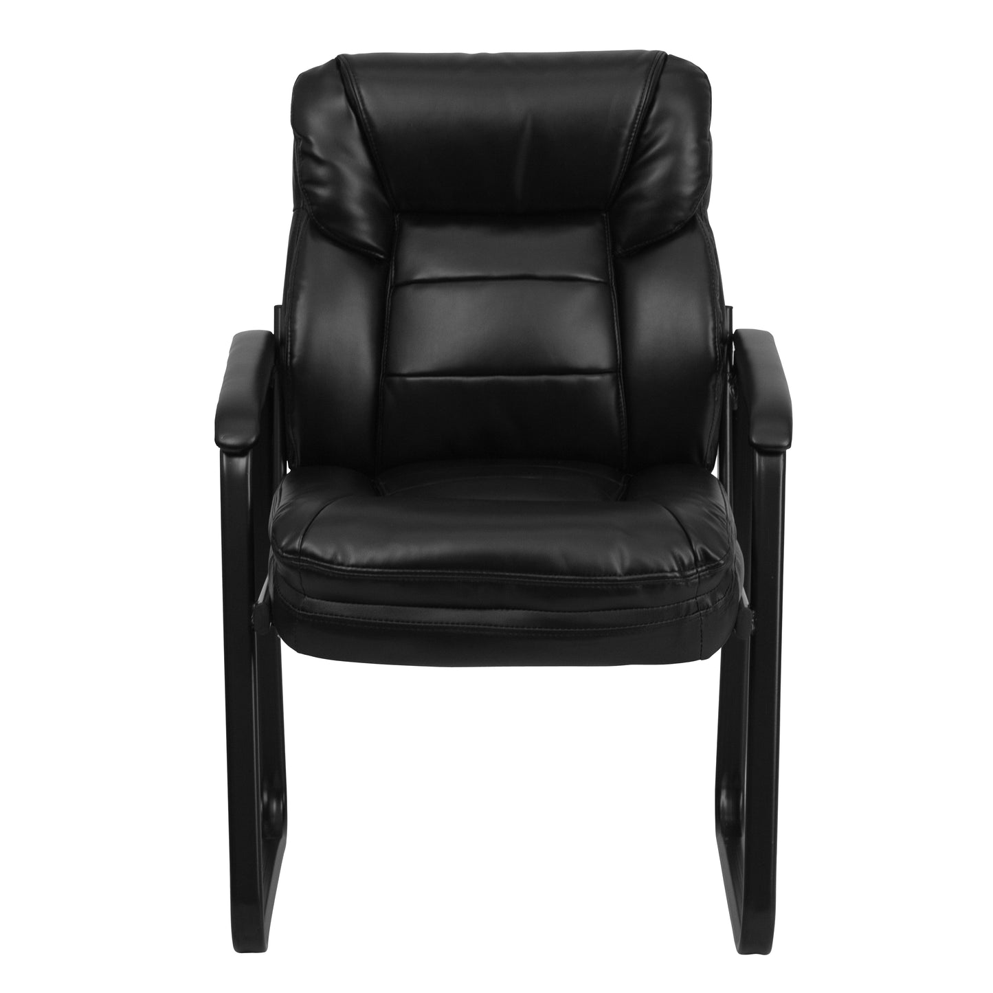Isla Black LeatherSoft Executive Side Reception Chair with Lumbar Support and Sled Base Black LeatherSoft