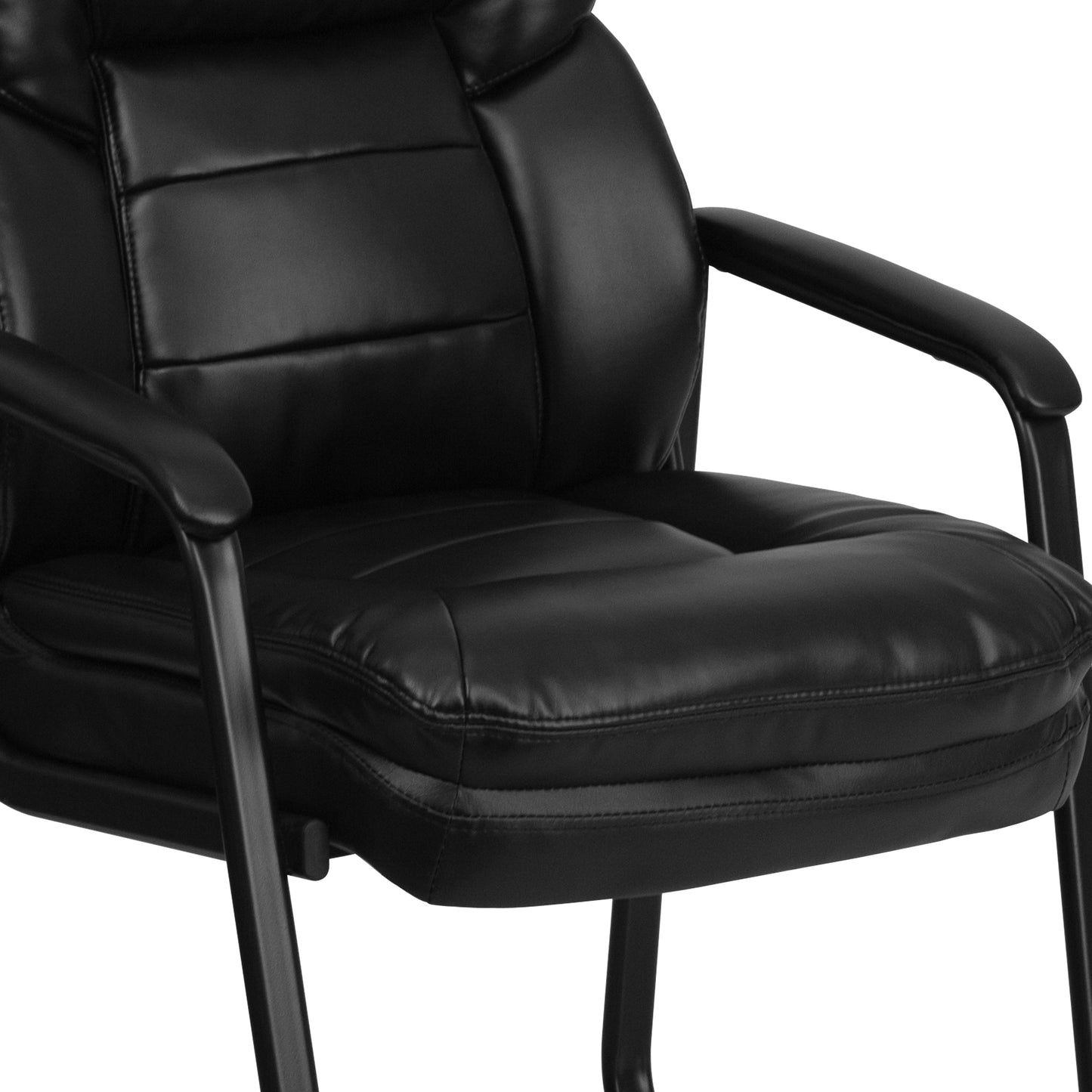 Isla Black LeatherSoft Executive Side Reception Chair with Lumbar Support and Sled Base Black LeatherSoft