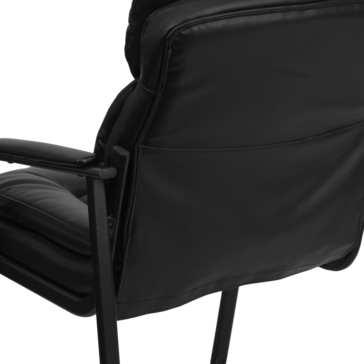Isla Black LeatherSoft Executive Side Reception Chair with Lumbar Support and Sled Base Black LeatherSoft