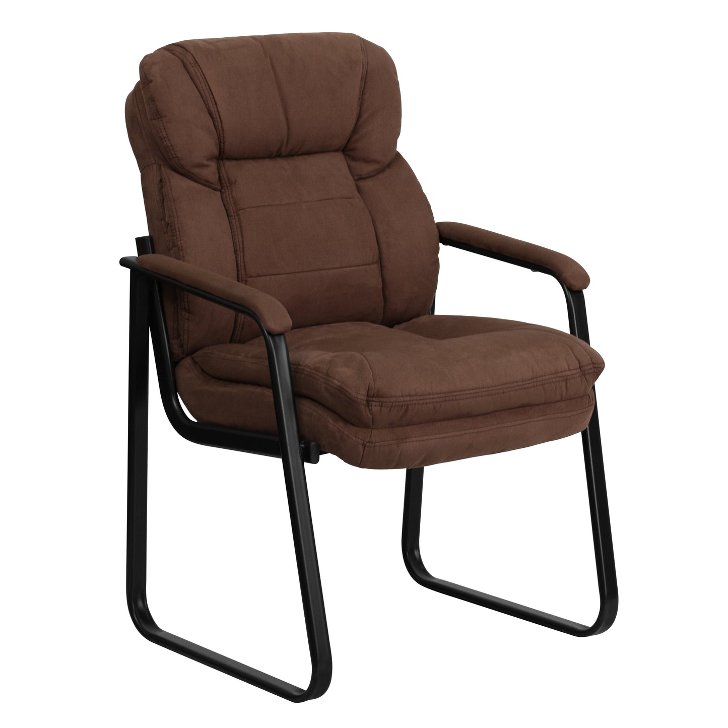 Isla Brown Microfiber Executive Side Reception Chair with Lumbar Support and Sled Base Brown Microfiber