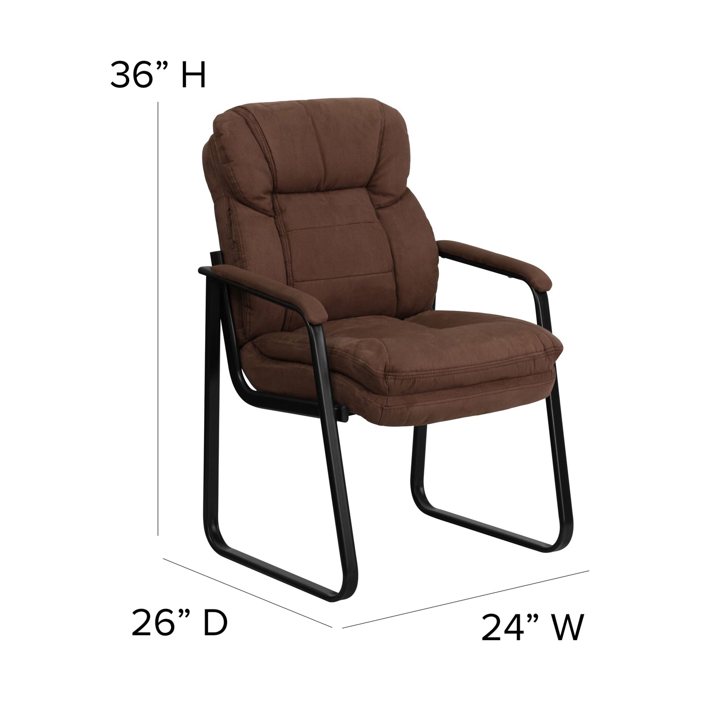 Isla Brown Microfiber Executive Side Reception Chair with Lumbar Support and Sled Base Brown Microfiber