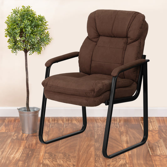 Isla Brown Microfiber Executive Side Reception Chair with Lumbar Support and Sled Base Brown Microfiber