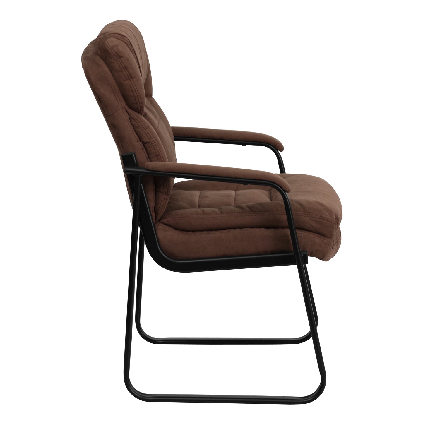 Isla Brown Microfiber Executive Side Reception Chair with Lumbar Support and Sled Base Brown Microfiber