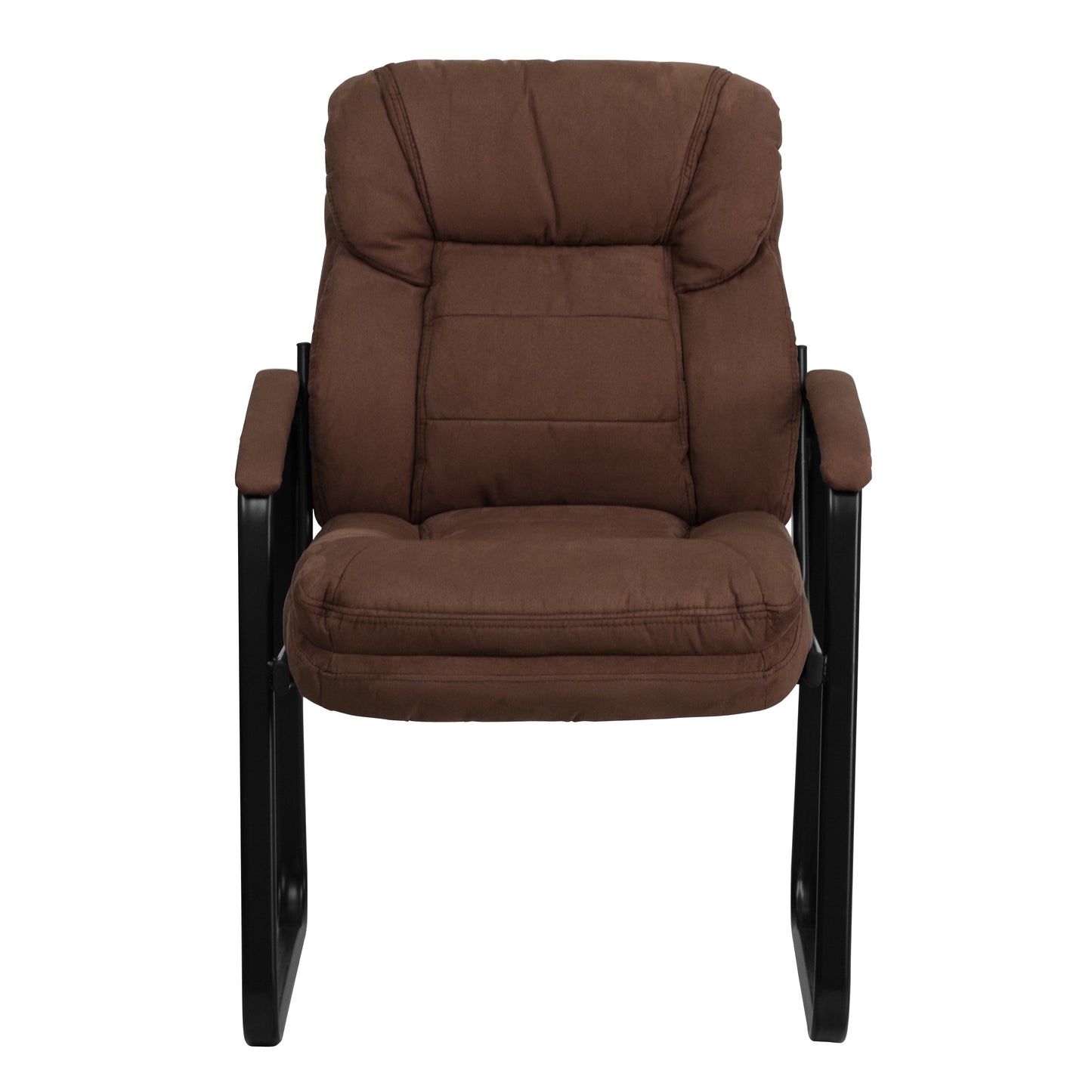 Isla Brown Microfiber Executive Side Reception Chair with Lumbar Support and Sled Base Brown Microfiber