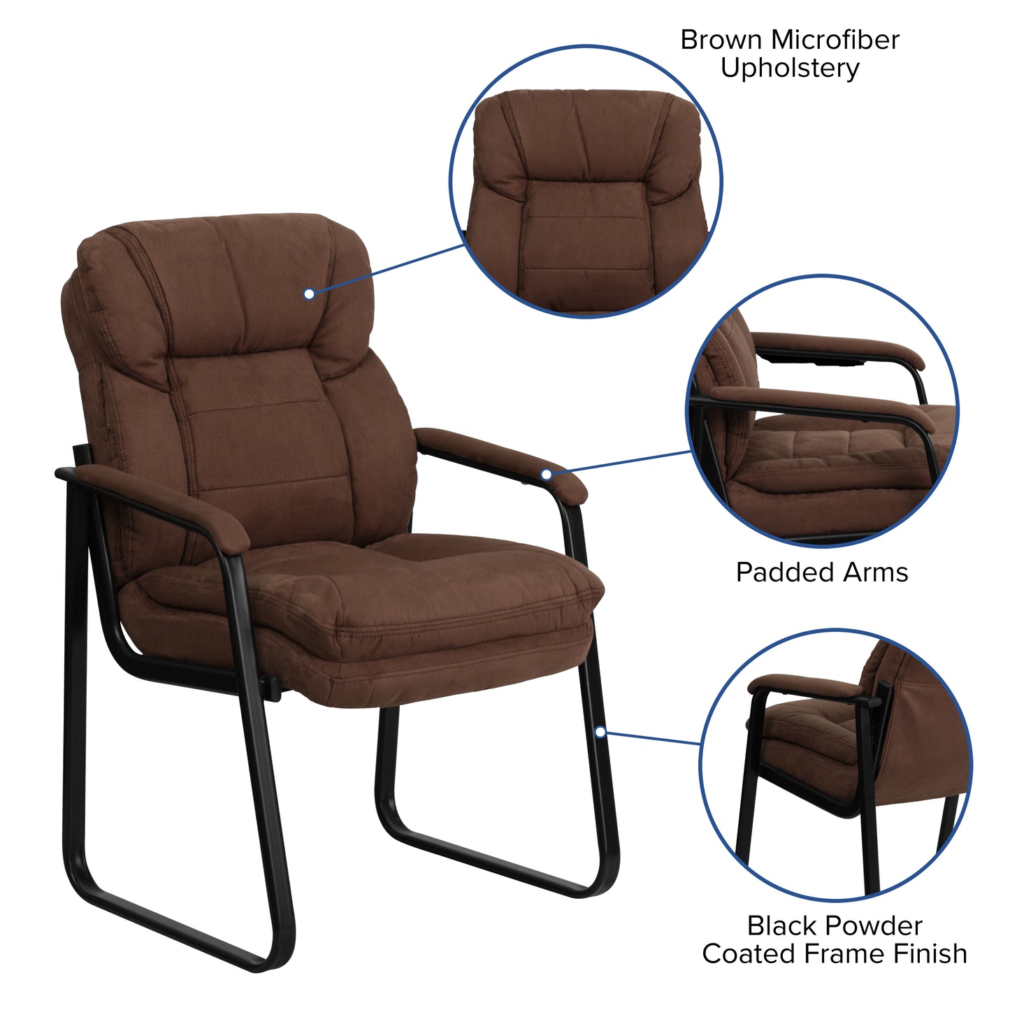 Isla Brown Microfiber Executive Side Reception Chair with Lumbar Support and Sled Base Brown Microfiber