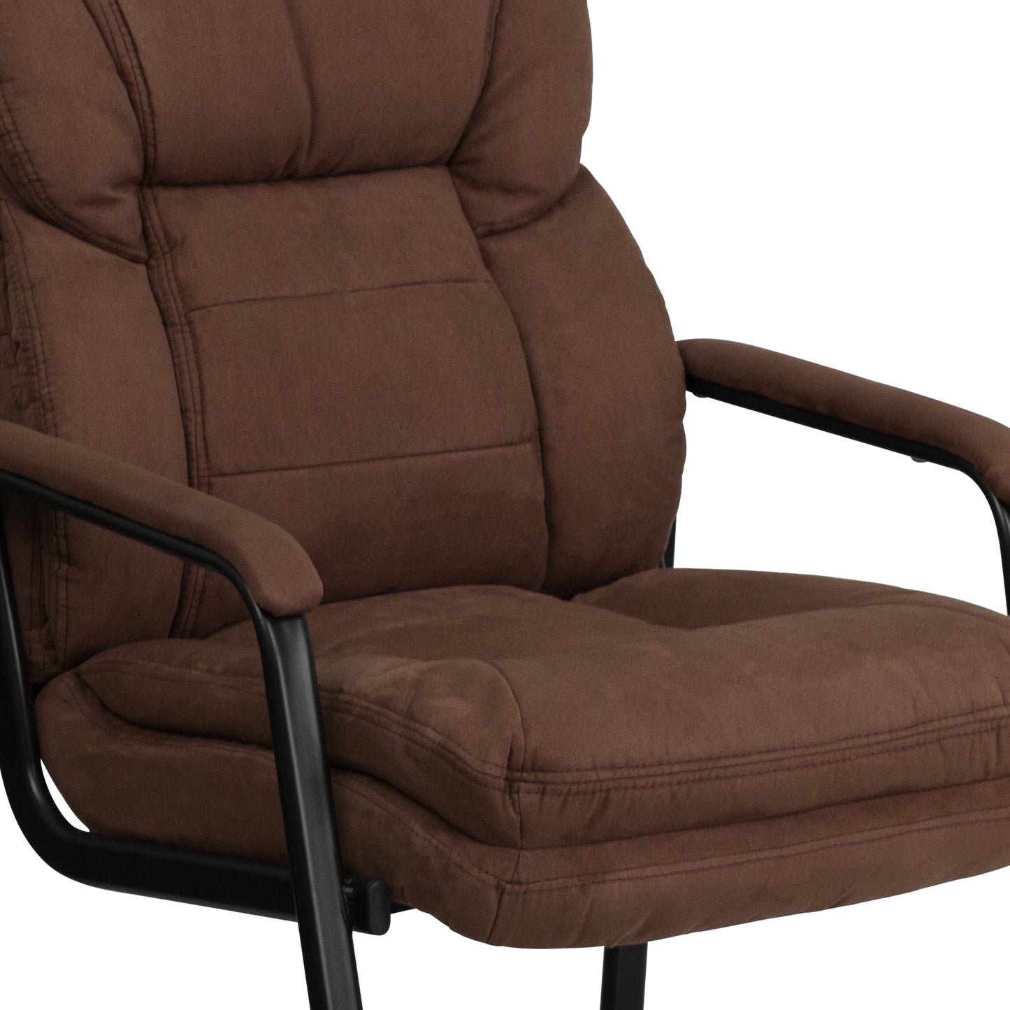 Isla Brown Microfiber Executive Side Reception Chair with Lumbar Support and Sled Base Brown Microfiber