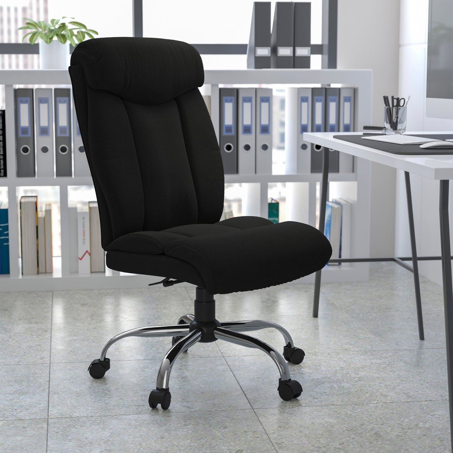 HERCULES Series Big & Tall 400 lb. Rated Black Fabric Executive Ergonomic Office Chair and Chrome Base Black Fabric