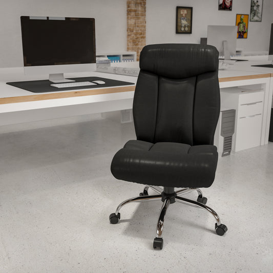 HERCULES Series Big & Tall 400 lb. Rated Black LeatherSoft Executive Ergonomic Office Chair with Full Headrest Black LeatherSoft GO-1235-BK-LEA-GG