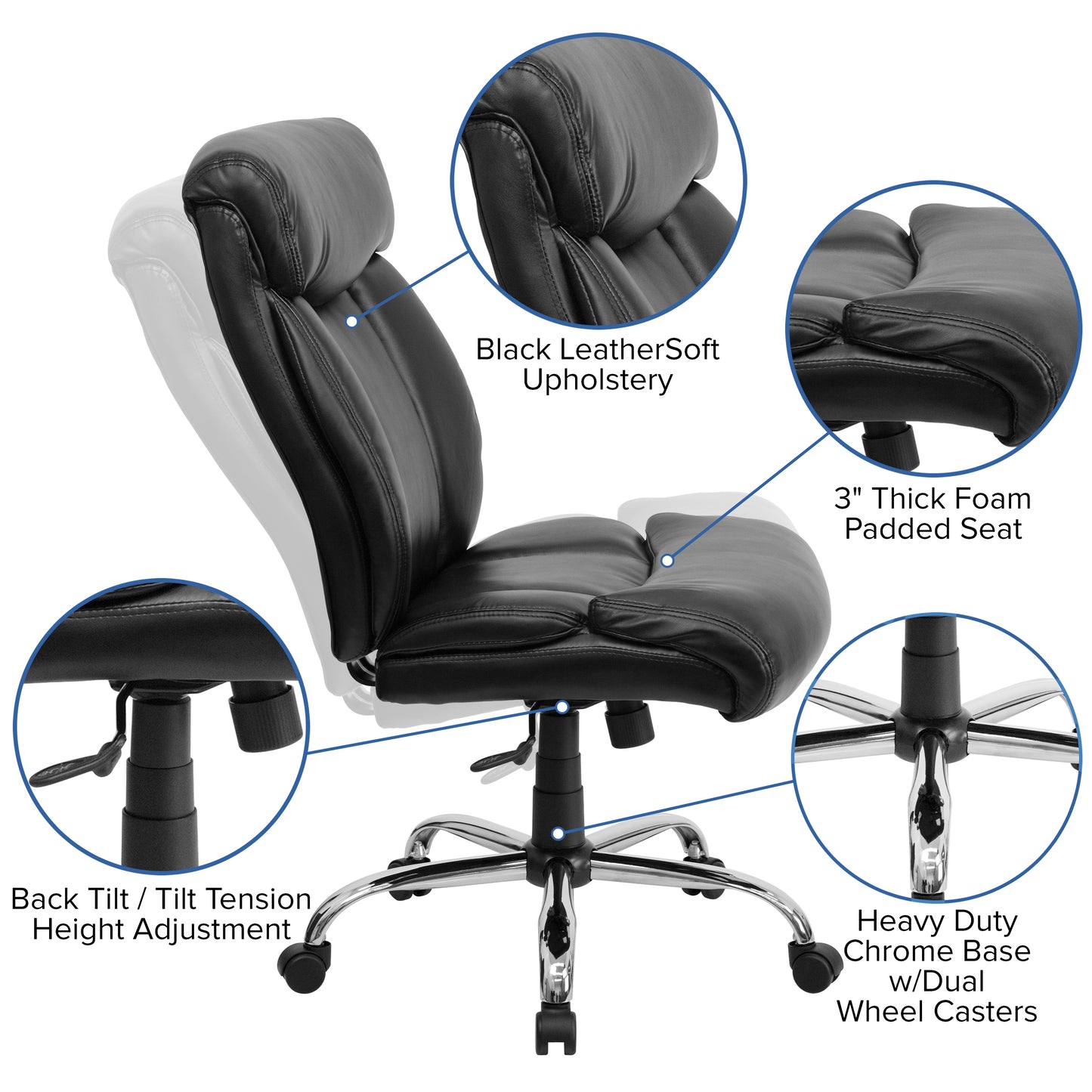 HERCULES Series Big & Tall 400 lb. Rated Black LeatherSoft Executive Ergonomic Office Chair with Full Headrest Black LeatherSoft