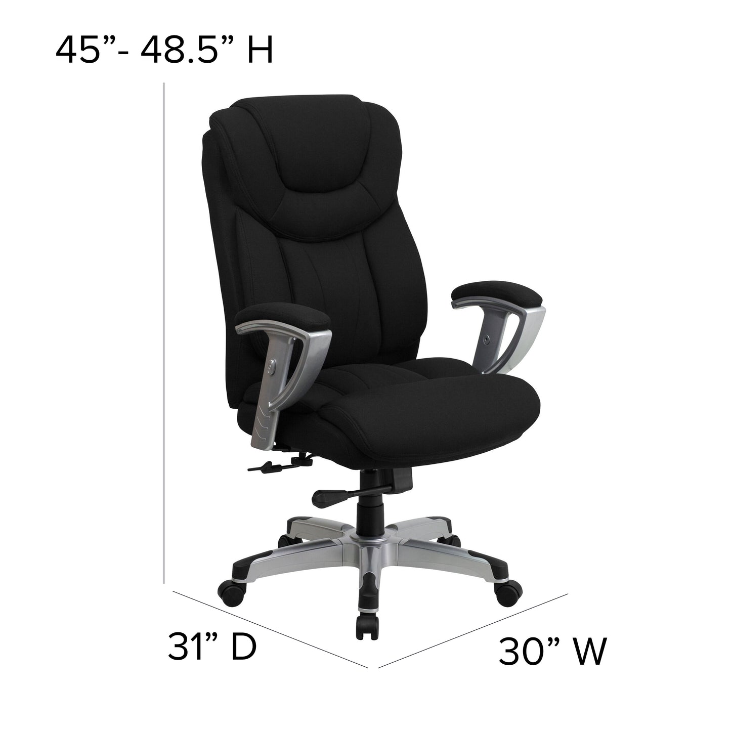 HERCULES Series Big & Tall 400 lb. Rated Black Fabric Executive Ergonomic Office Chair with Silver Adjustable Arms Black Fabric