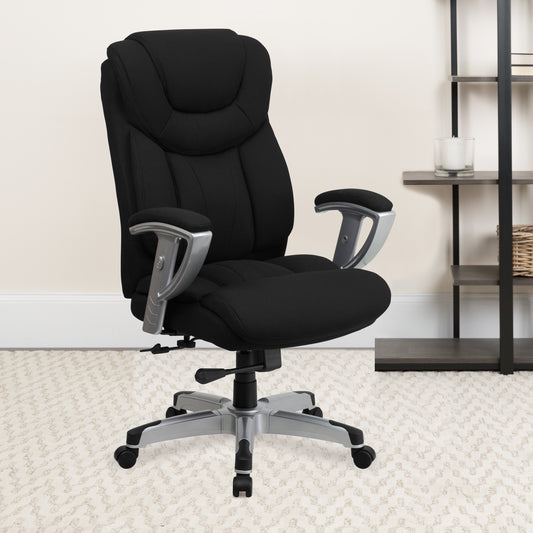 HERCULES Series Big & Tall 400 lb. Rated Black Fabric Executive Ergonomic Office Chair with Silver Adjustable Arms Black Fabric GO-1534-BK-FAB-GG