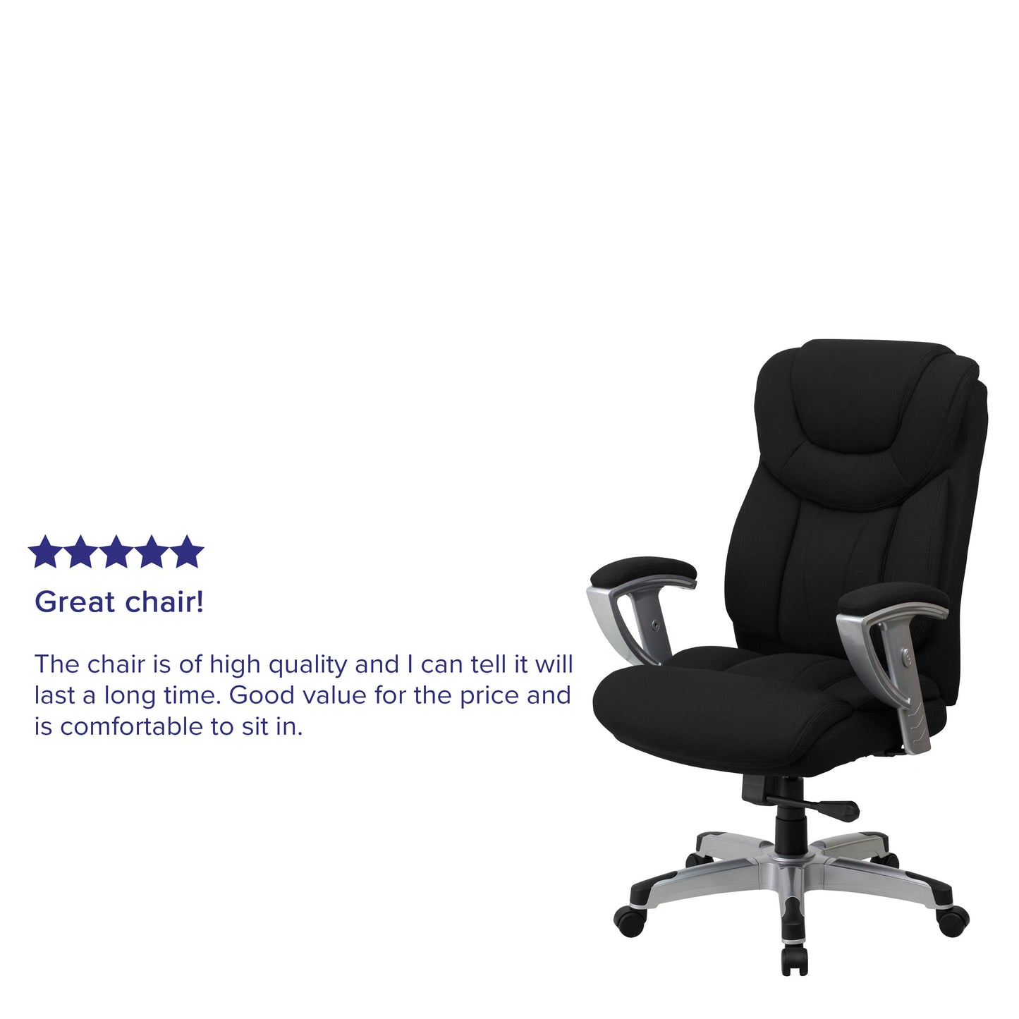 HERCULES Series Big & Tall 400 lb. Rated Black Fabric Executive Ergonomic Office Chair with Silver Adjustable Arms Black Fabric