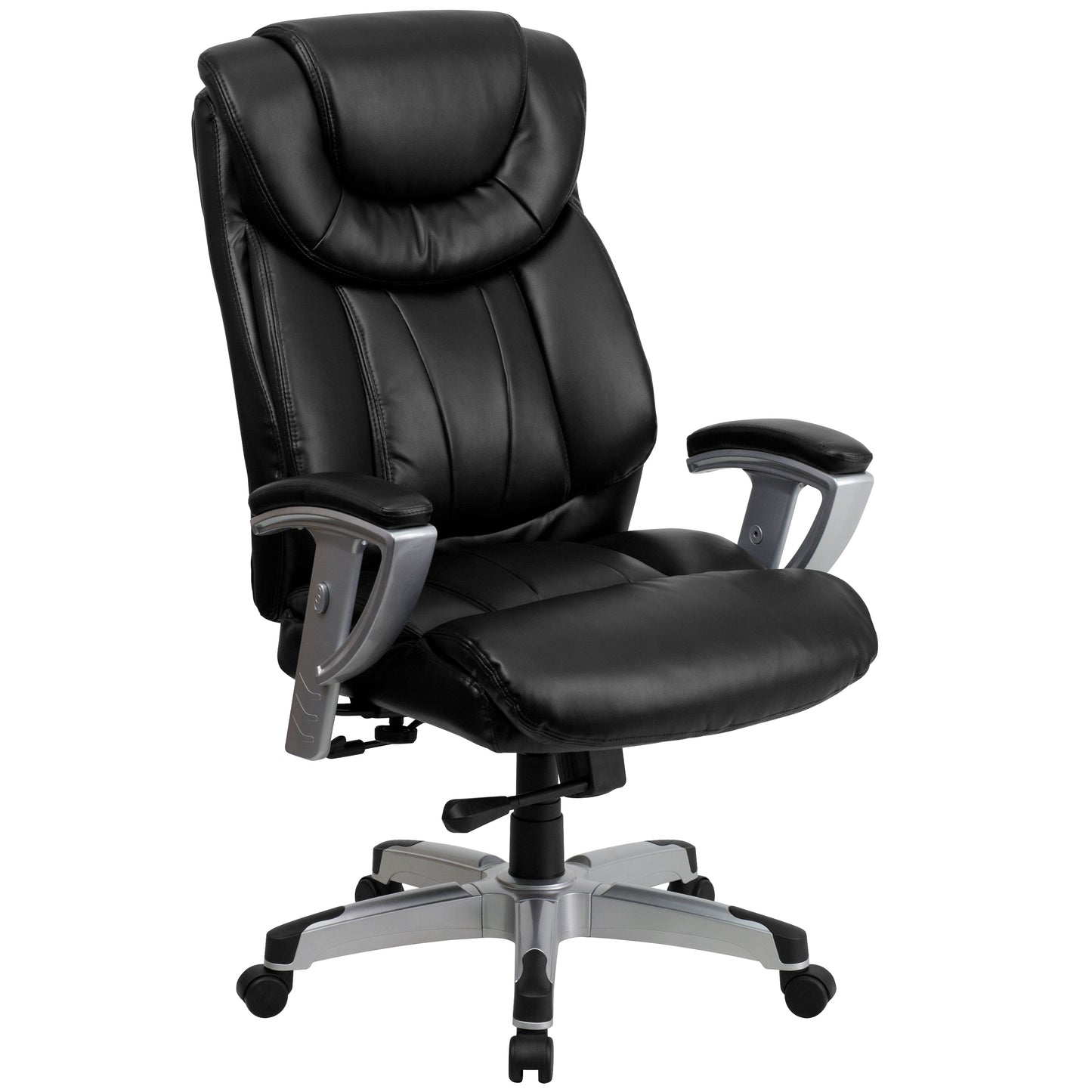HERCULES Series Big & Tall 400 lb. Rated Black LeatherSoft Executive Ergonomic Office Chair with Silver Adjustable Arms Black LeatherSoft