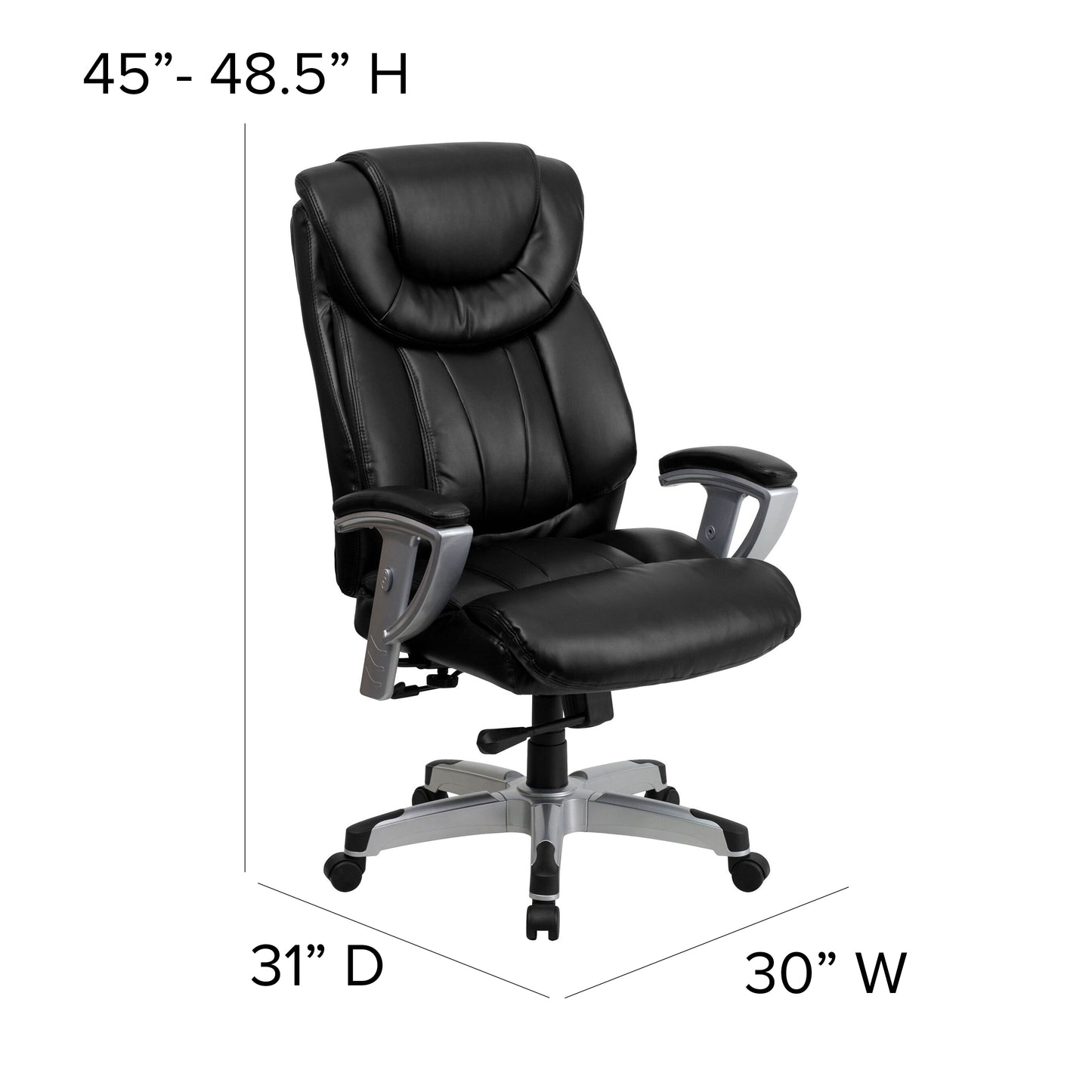 HERCULES Series Big & Tall 400 lb. Rated Black LeatherSoft Executive Ergonomic Office Chair with Silver Adjustable Arms Black LeatherSoft