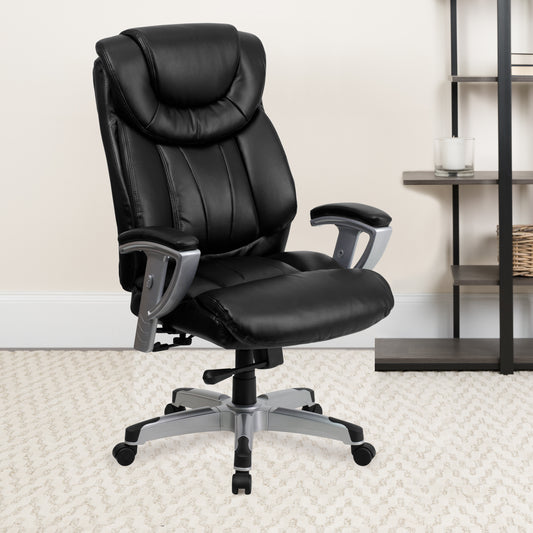 HERCULES Series Big & Tall 400 lb. Rated Black LeatherSoft Executive Ergonomic Office Chair with Silver Adjustable Arms Black LeatherSoft GO-1534-BK-LEA-GG