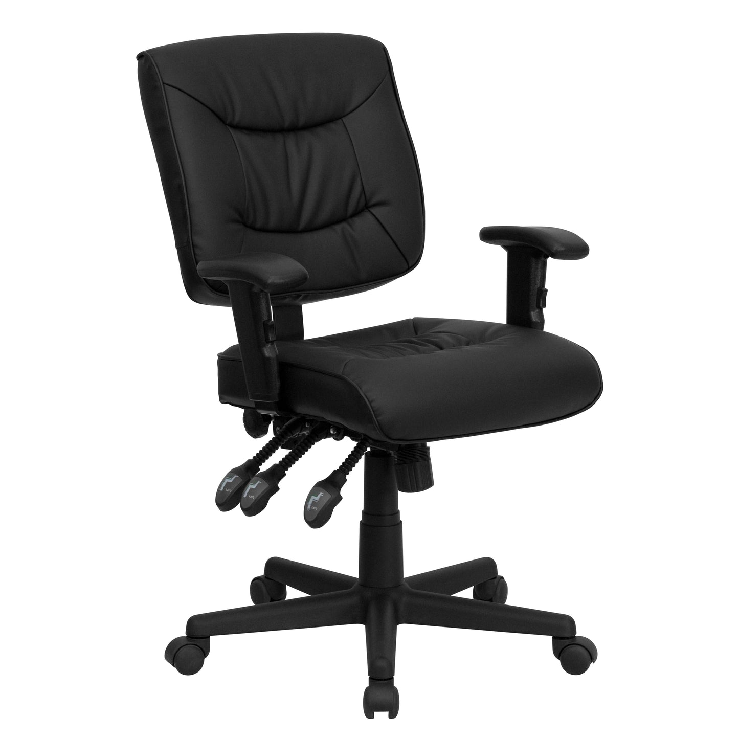Cole Mid-Back Black LeatherSoft Multifunction Swivel Ergonomic Task Office Chair with Adjustable Arms Black