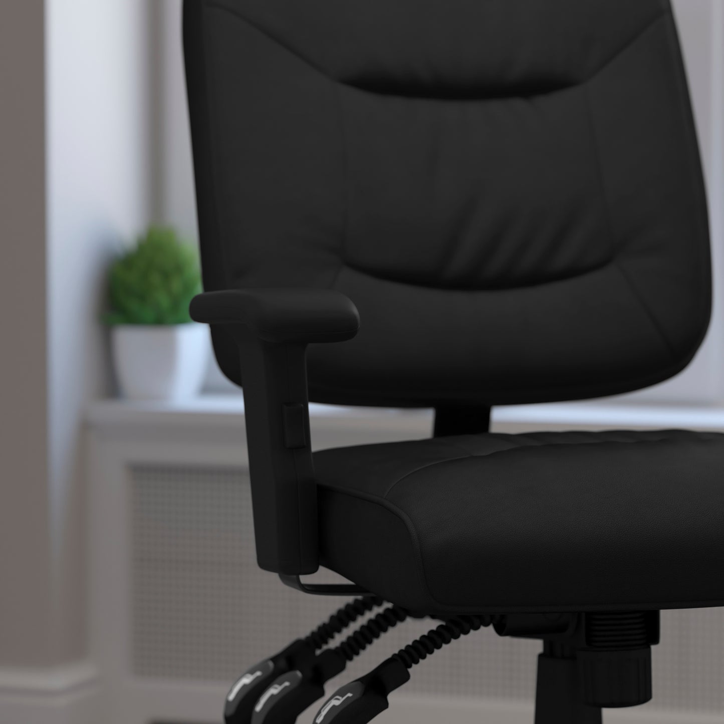 Cole Mid-Back Black LeatherSoft Multifunction Swivel Ergonomic Task Office Chair with Adjustable Arms Black