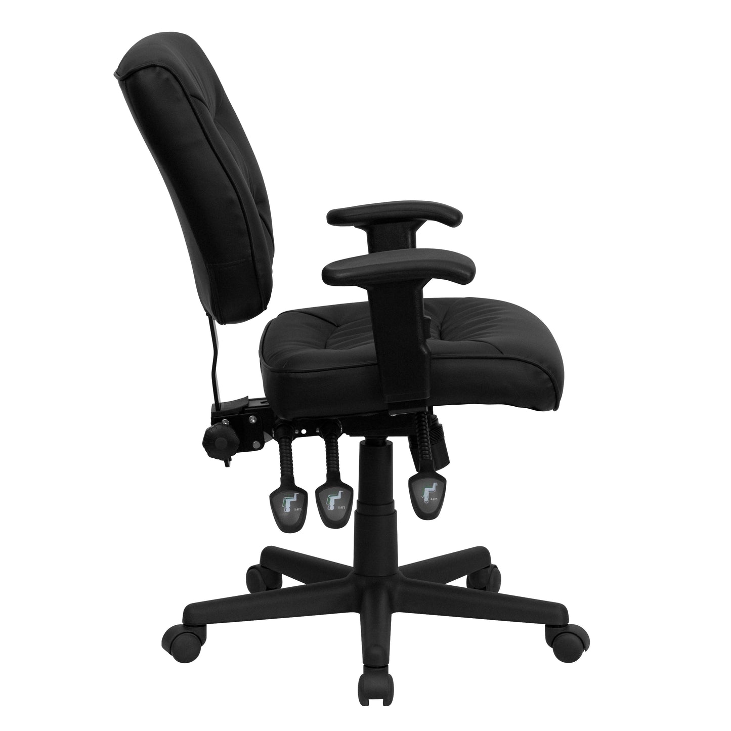 Cole Mid-Back Black LeatherSoft Multifunction Swivel Ergonomic Task Office Chair with Adjustable Arms Black