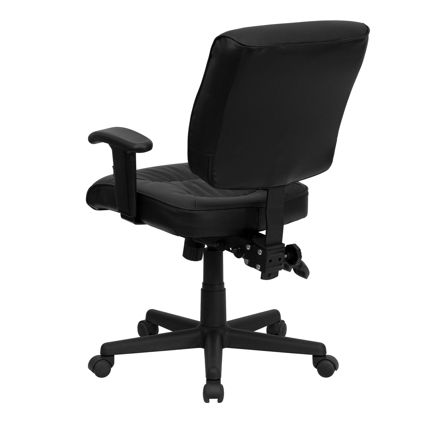 Cole Mid-Back Black LeatherSoft Multifunction Swivel Ergonomic Task Office Chair with Adjustable Arms Black