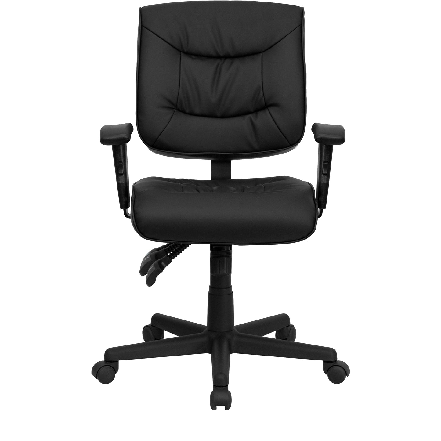 Cole Mid-Back Black LeatherSoft Multifunction Swivel Ergonomic Task Office Chair with Adjustable Arms Black