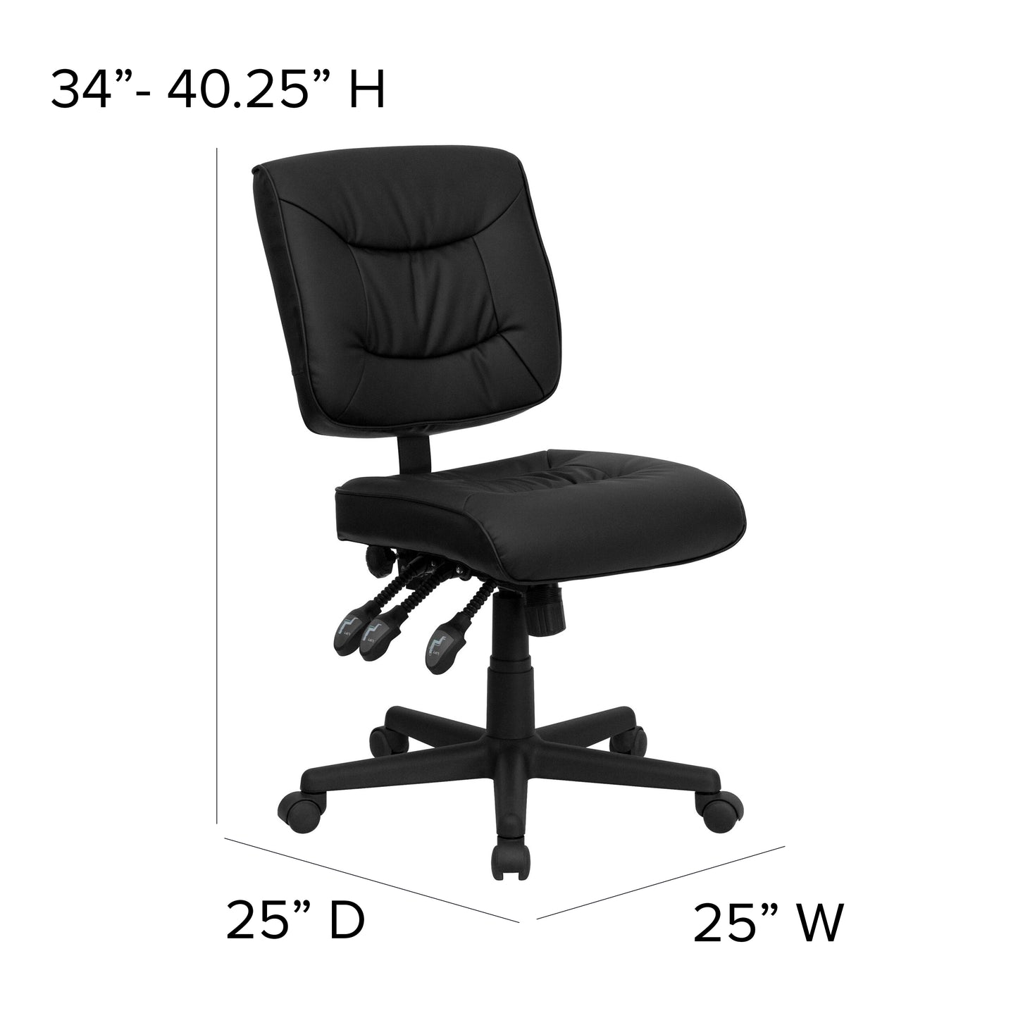 Cole Mid-Back Black LeatherSoft Multifunction Swivel Ergonomic Task Office Chair Black