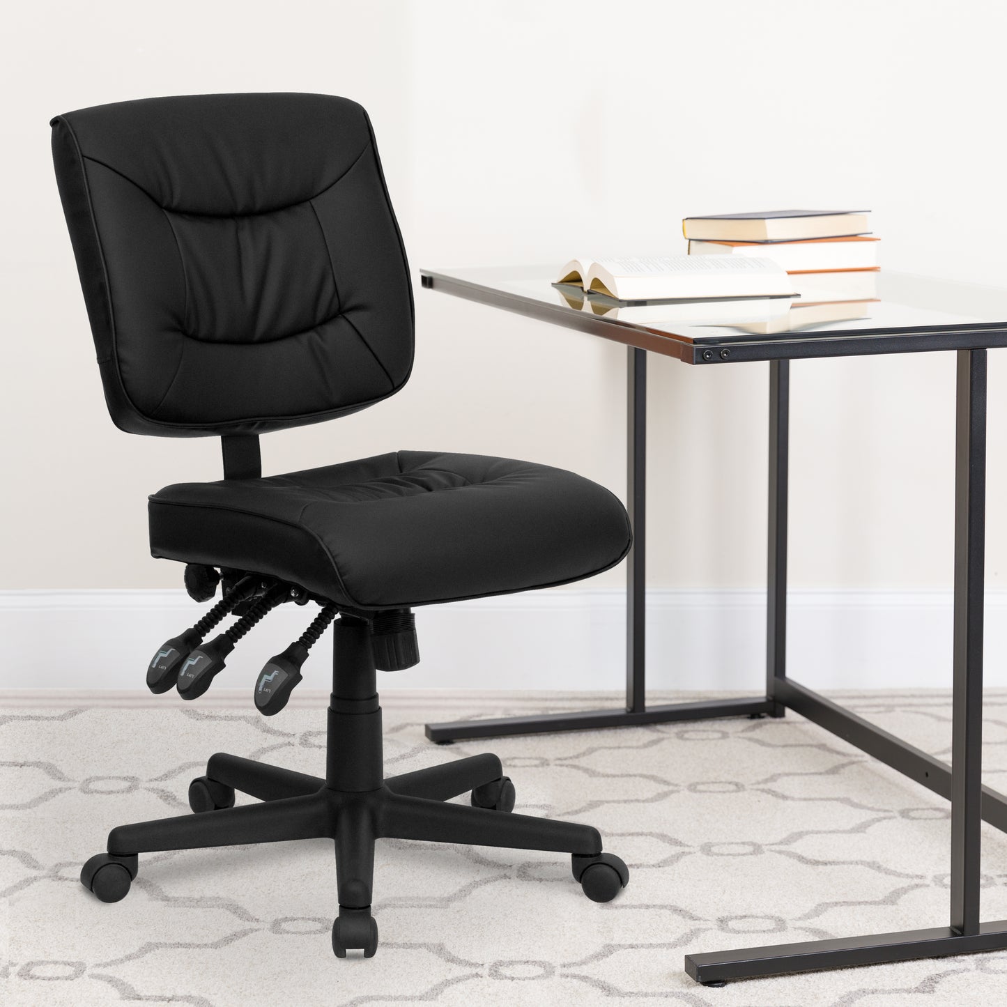 Cole Mid-Back Black LeatherSoft Multifunction Swivel Ergonomic Task Office Chair Black